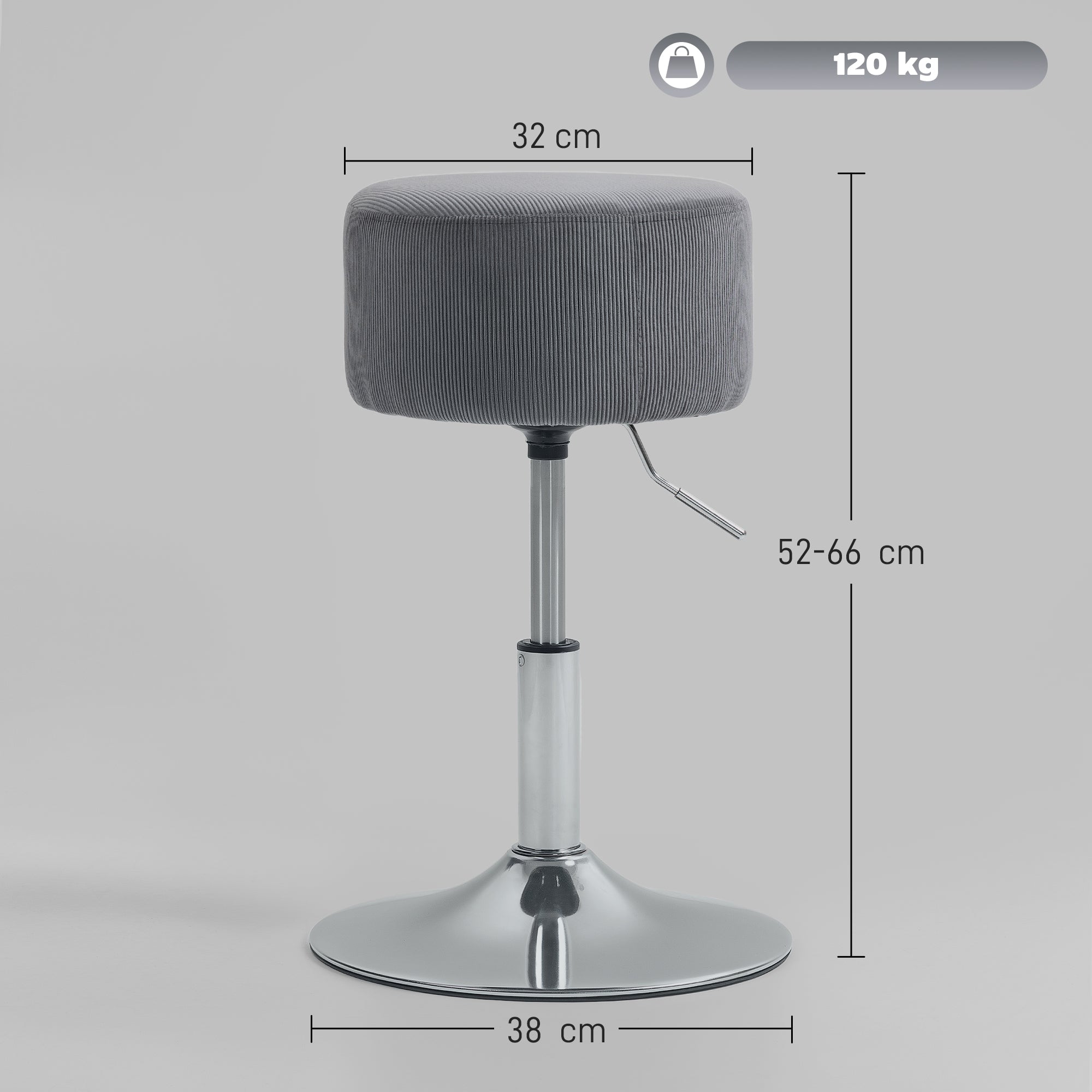 Banco de Bar Giratório em Veludo Cinzento Ø38x52-66 cm