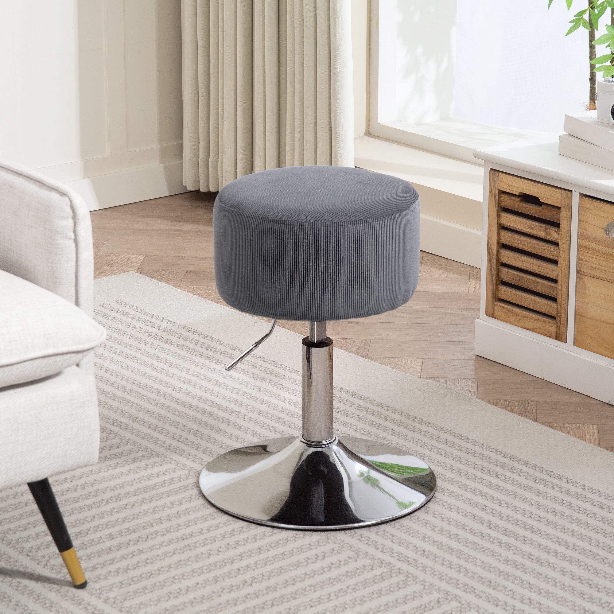 Banco de Bar Giratório em Veludo Cinzento Ø38x52-66 cm