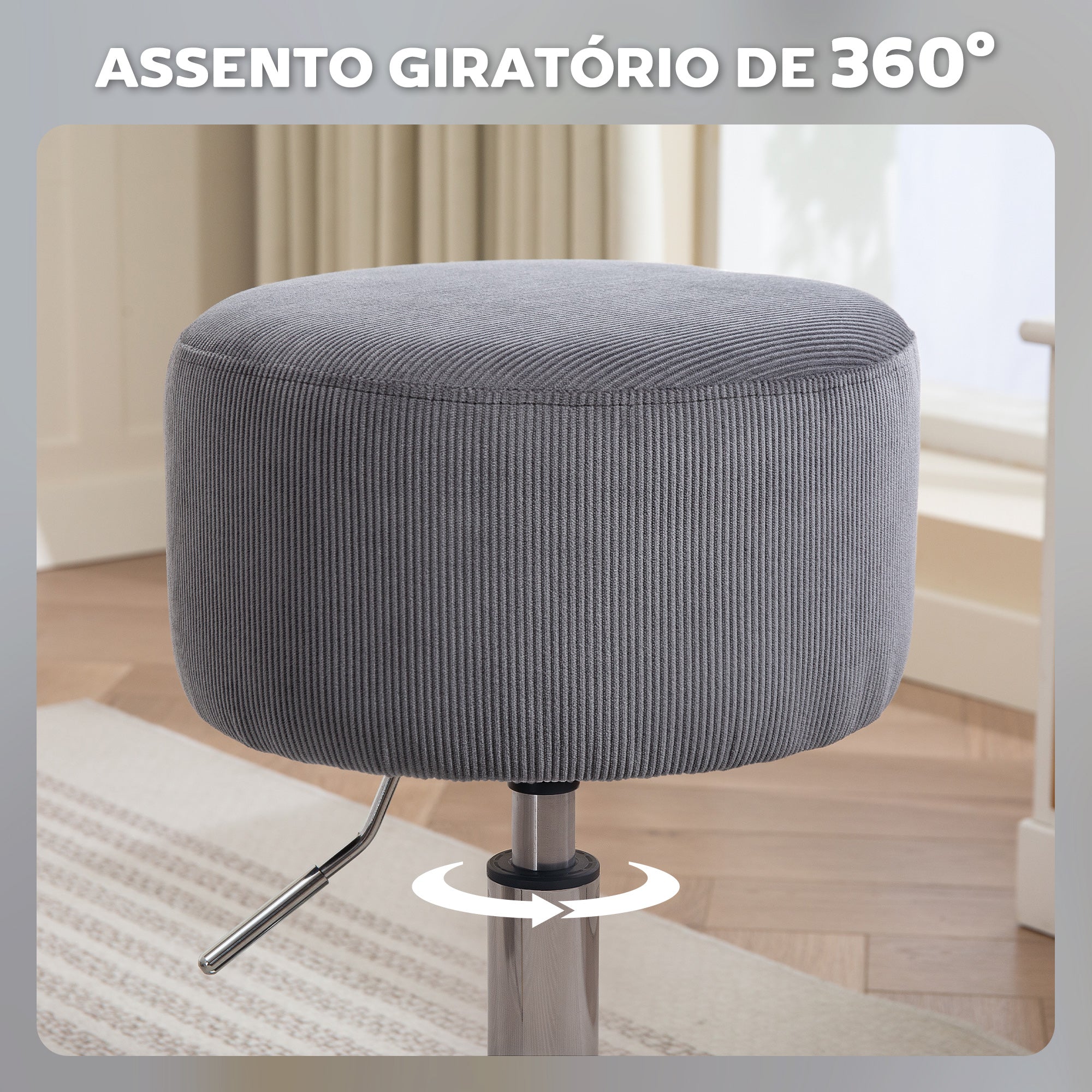 Banco de Bar Giratório em Veludo Cinzento Ø38x52-66 cm