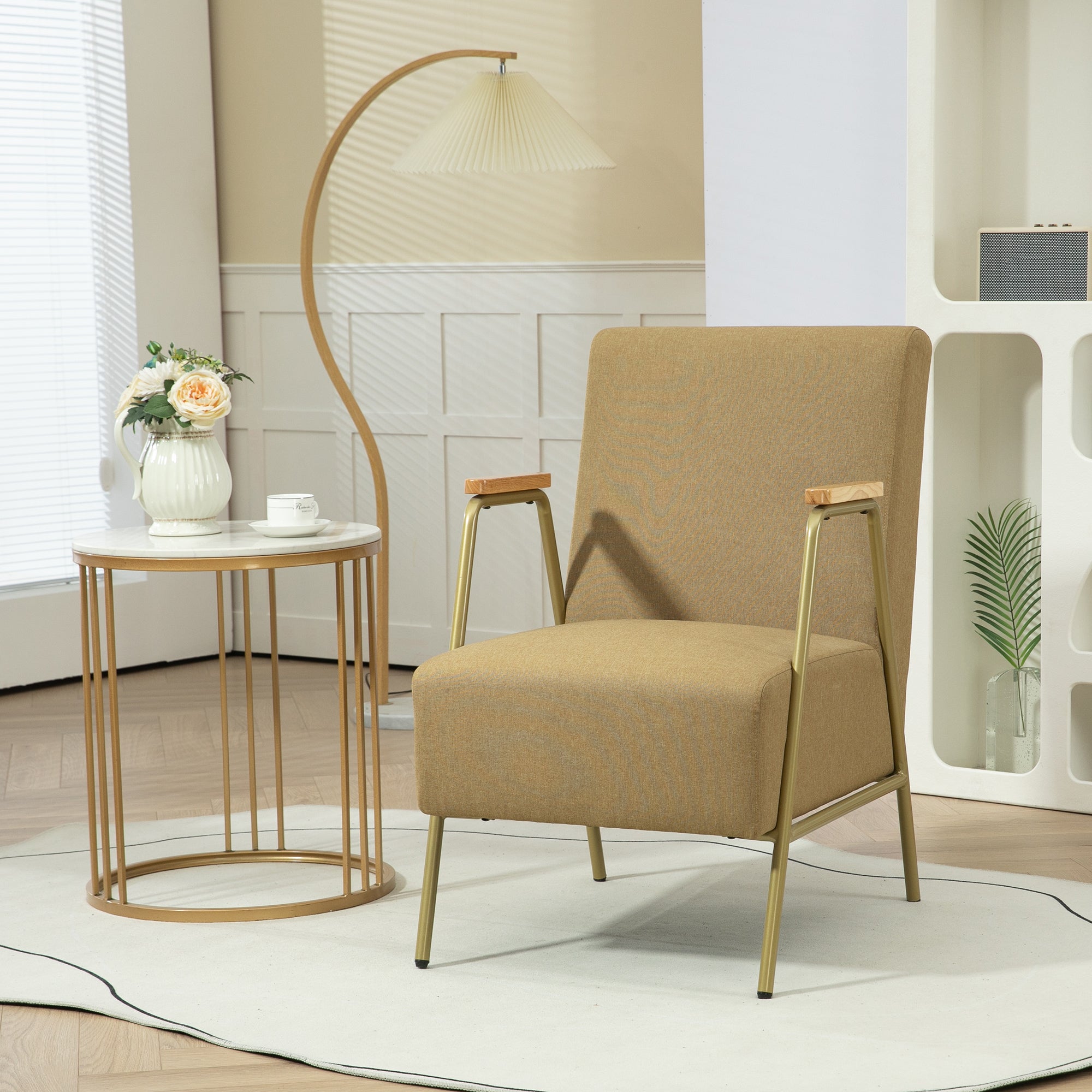 Poltrona Individual Castanha 62x81x92 cm - Estilo Moderno - Estrutura em Aço Dourado