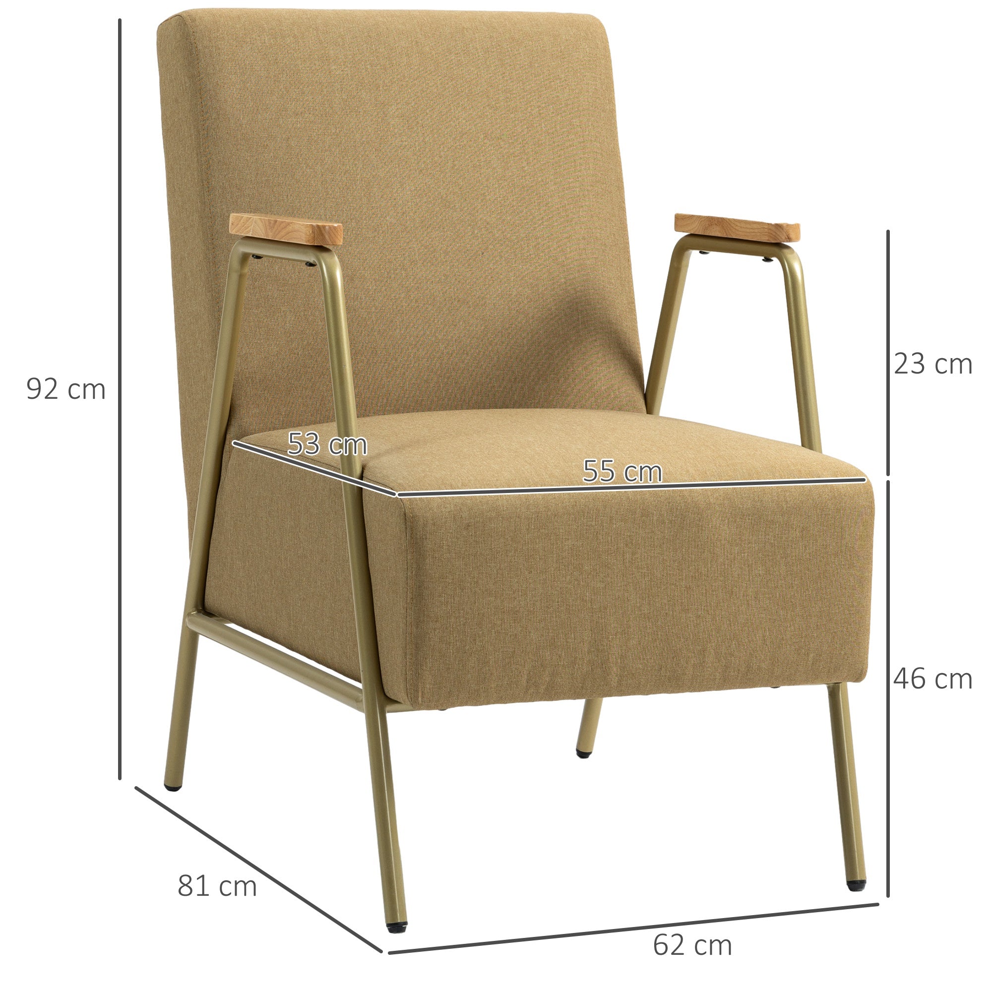 Poltrona Individual Castanha 62x81x92 cm - Estilo Moderno - Estrutura em Aço Dourado