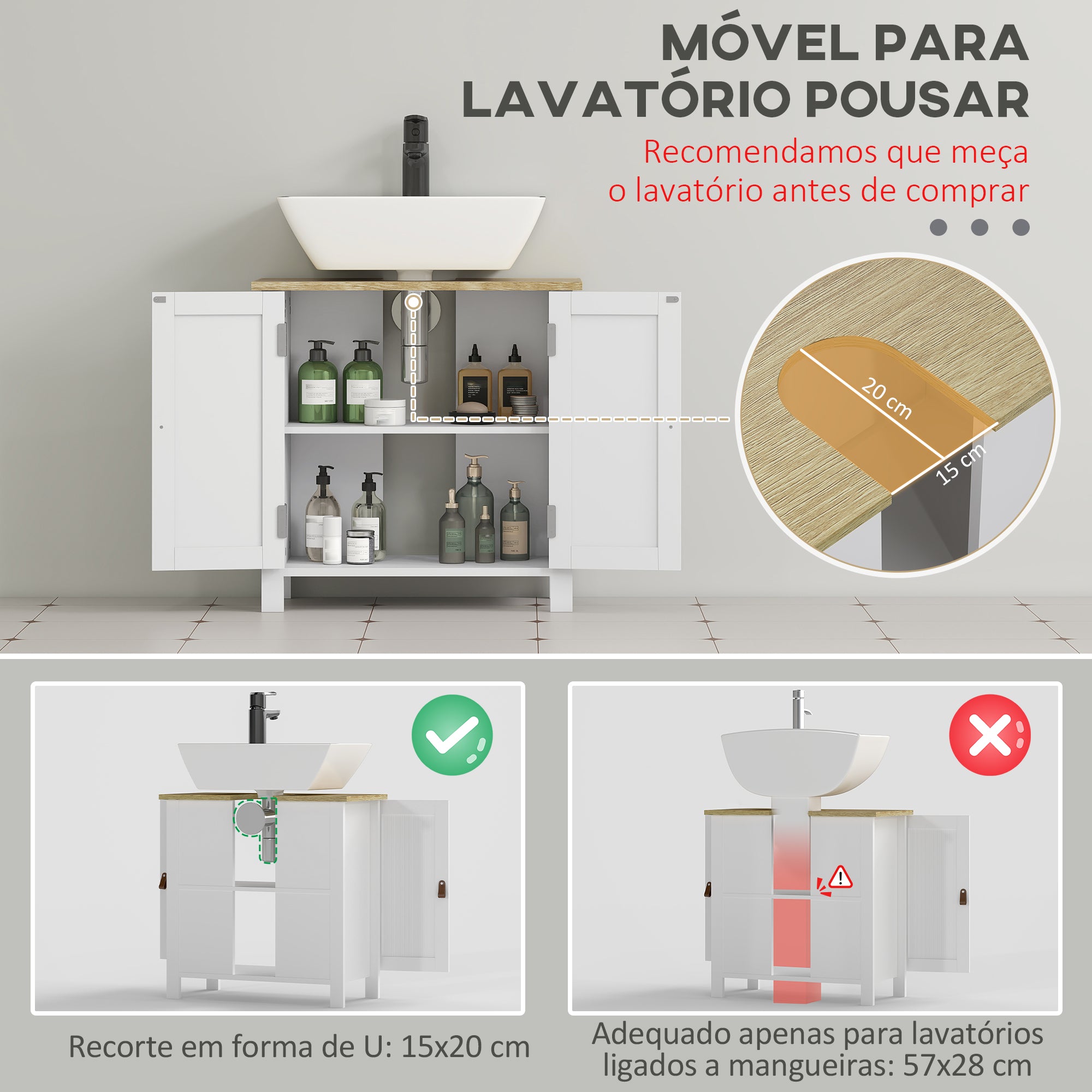 Móvel para Lavatório Branco 60x30x60 cm - Organização e Elegância para a sua Casa de Banho