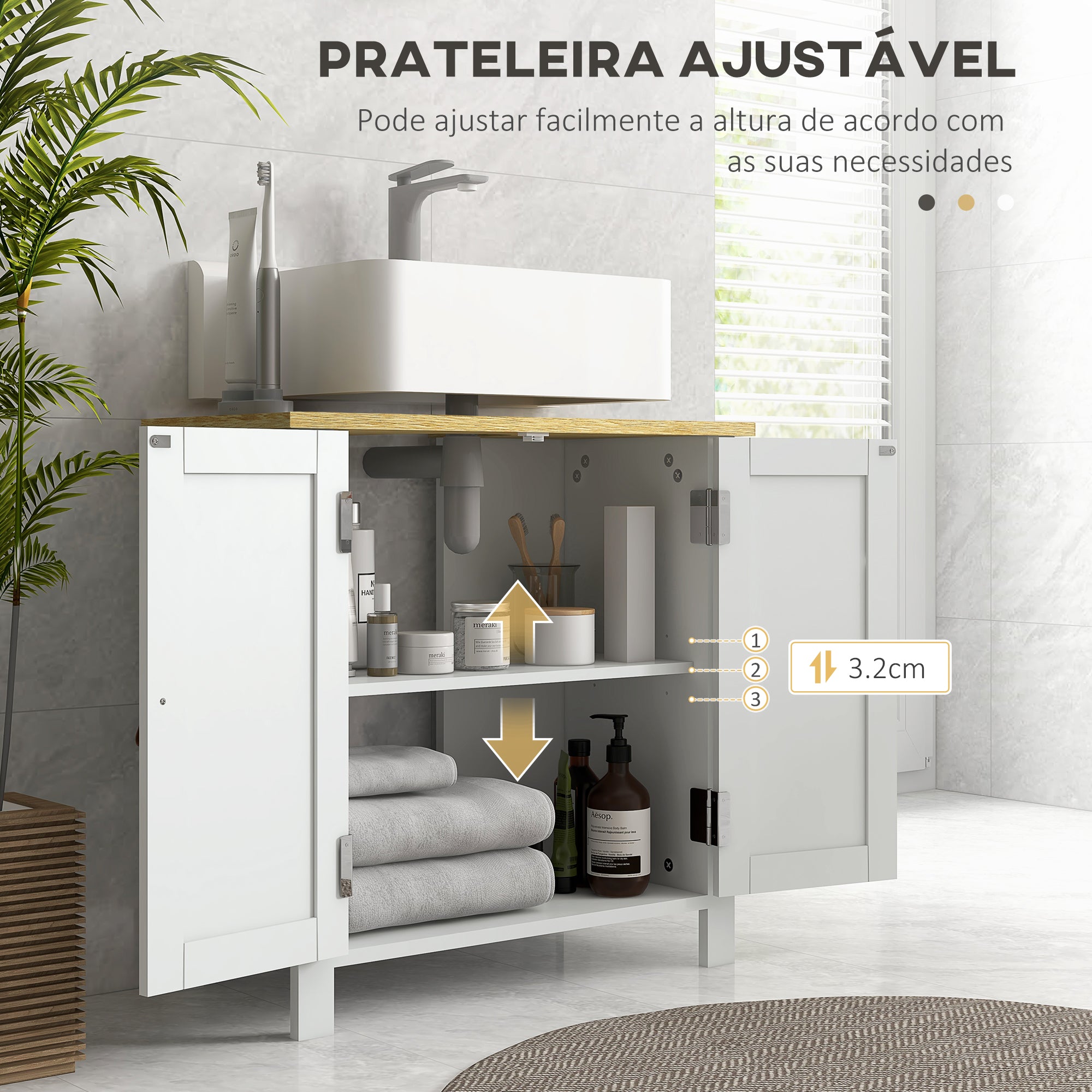 Móvel para Lavatório Branco 60x30x60 cm - Organização e Elegância para a sua Casa de Banho