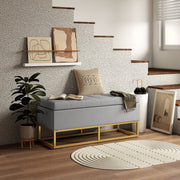 Banco de Armazenamento Estofado em Linho – 110x44x48 cm – Cinza