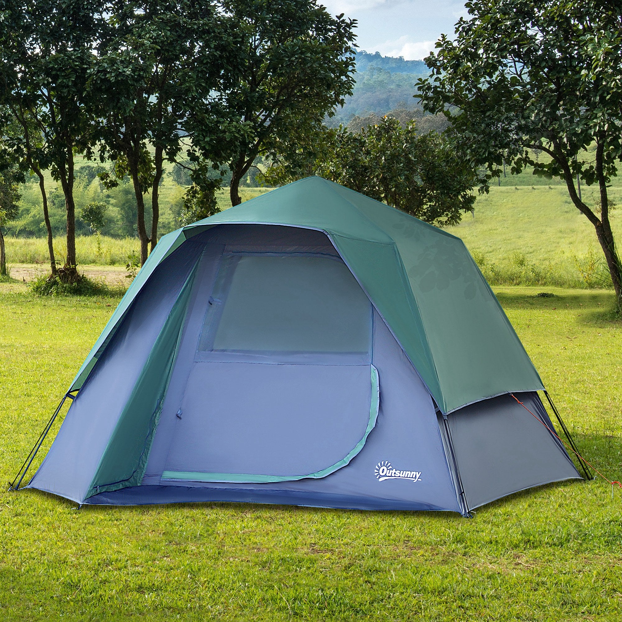 Tenda de Campismo para 2-3 Pessoas – 250x194x160 cm – Verde – Poliéster, Oxford, Fibra de Vidro