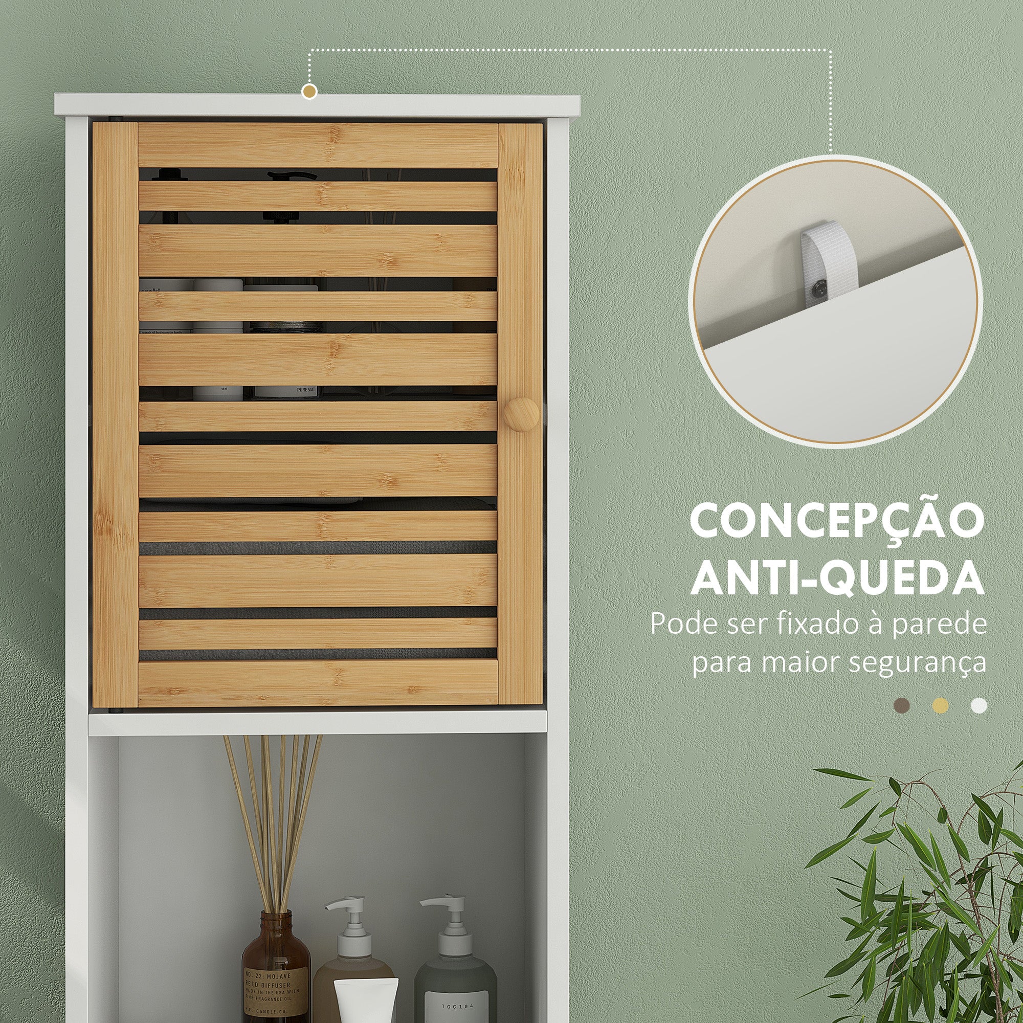 Coluna Casa de Banho Moderna com Prateleiras Ajustáveis 35x30x170 cm Branco e Madeira