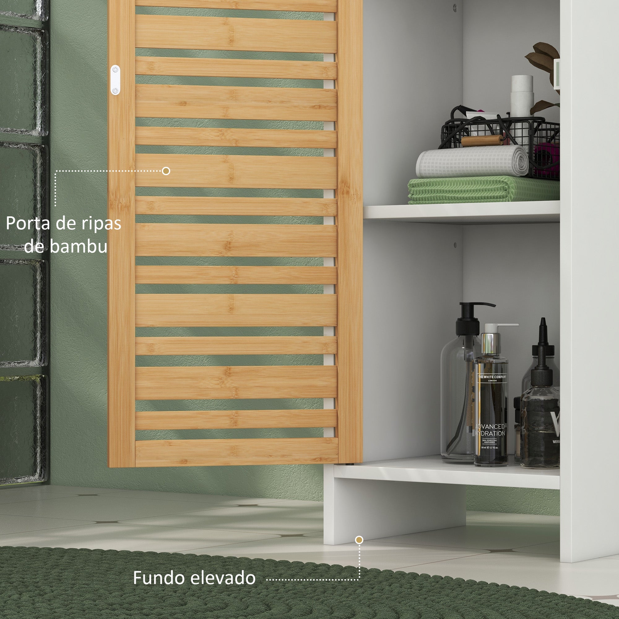 Coluna Casa de Banho Moderna com Prateleiras Ajustáveis 35x30x170 cm Branco e Madeira