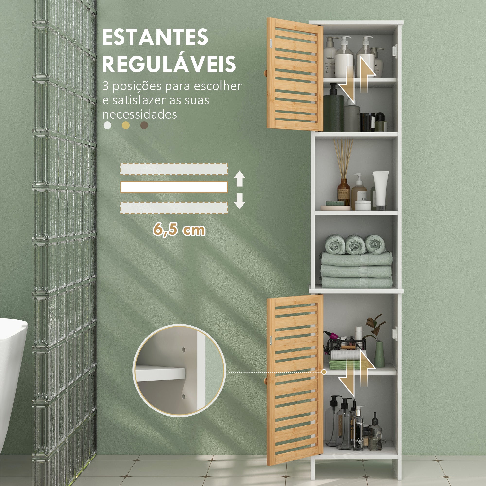 Coluna Casa de Banho Moderna com Prateleiras Ajustáveis 35x30x170 cm Branco e Madeira