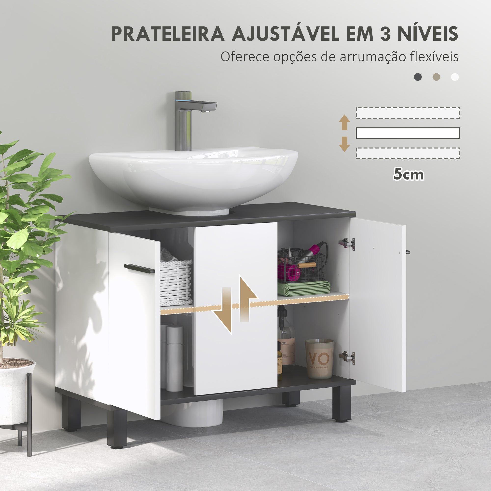 Móvel para Lavatório Branco 80x34x60 cm - Organização Inteligente para Casa de Banho