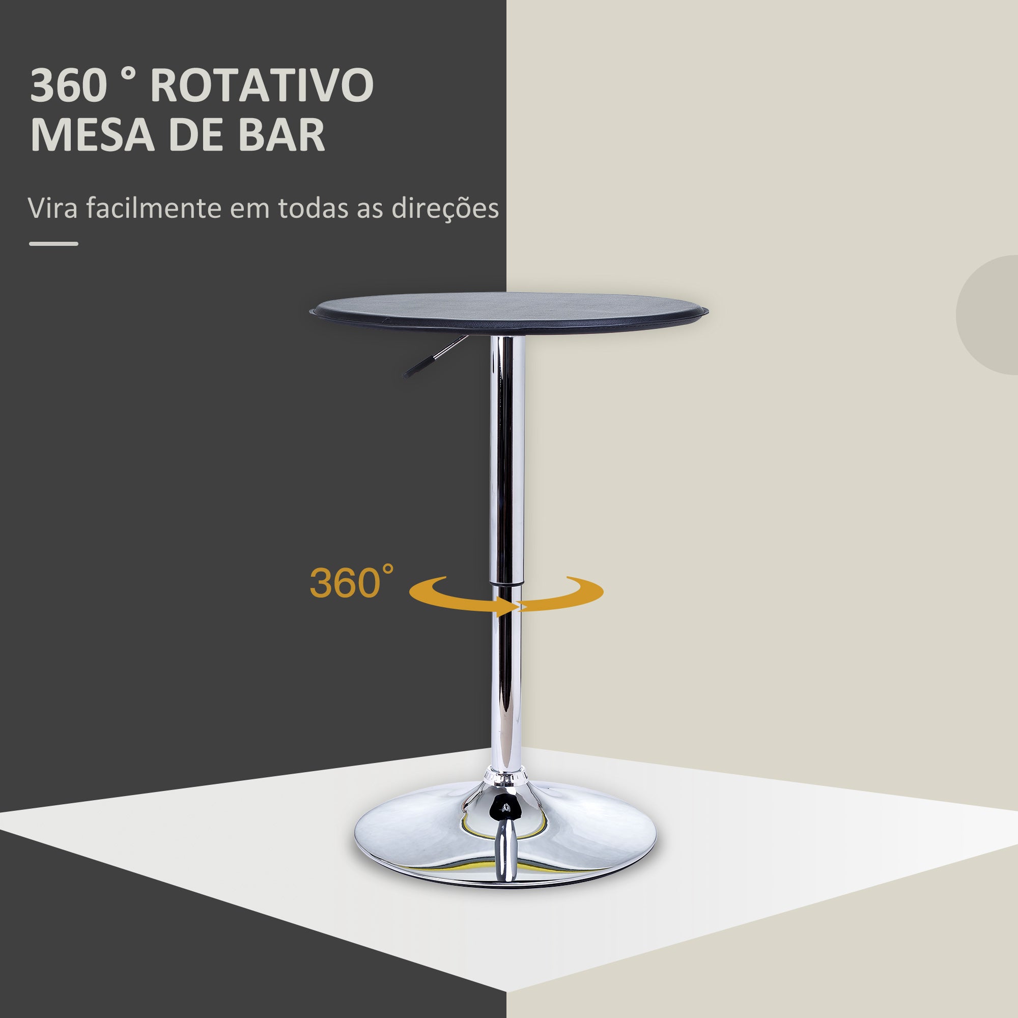 Mesa de Bar com Altura Ajustável Ø63x67-93 cm - Cor Preto