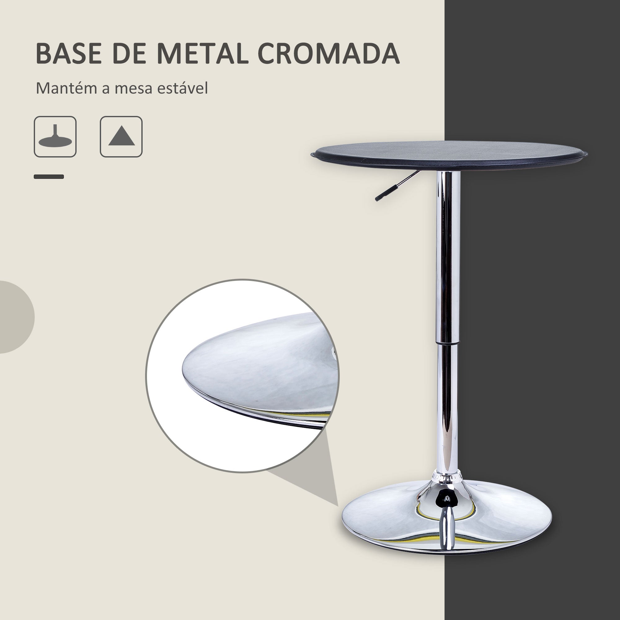 Mesa de Bar com Altura Ajustável Ø63x67-93 cm - Cor Preto