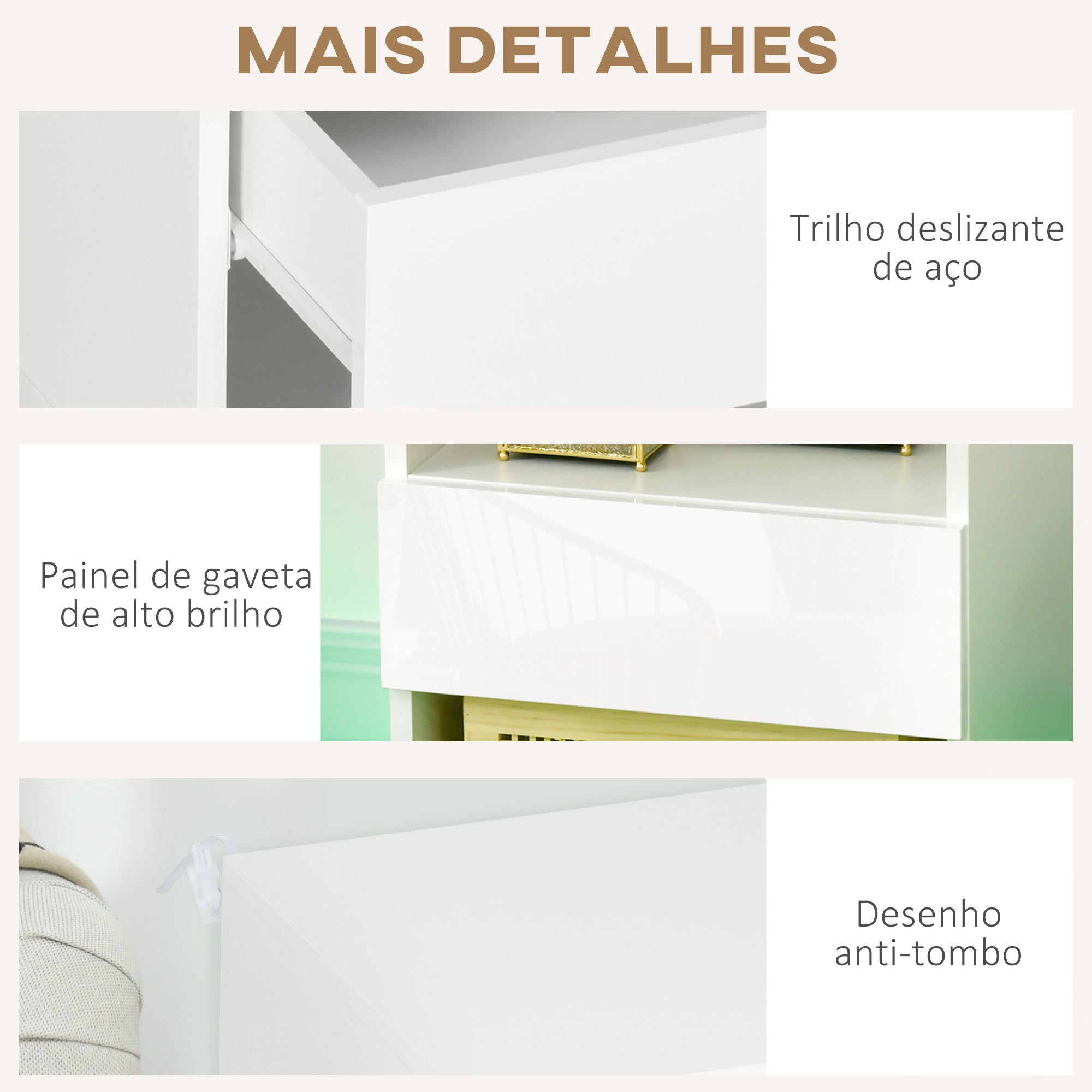 Mesa de Cabeceira Moderna Branca 40x40x55 cm com Luz LED e Controlo Remoto
