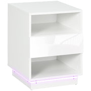Mesa de Cabeceira Moderna Branca 40x40x55 cm com Luz LED e Controlo Remoto