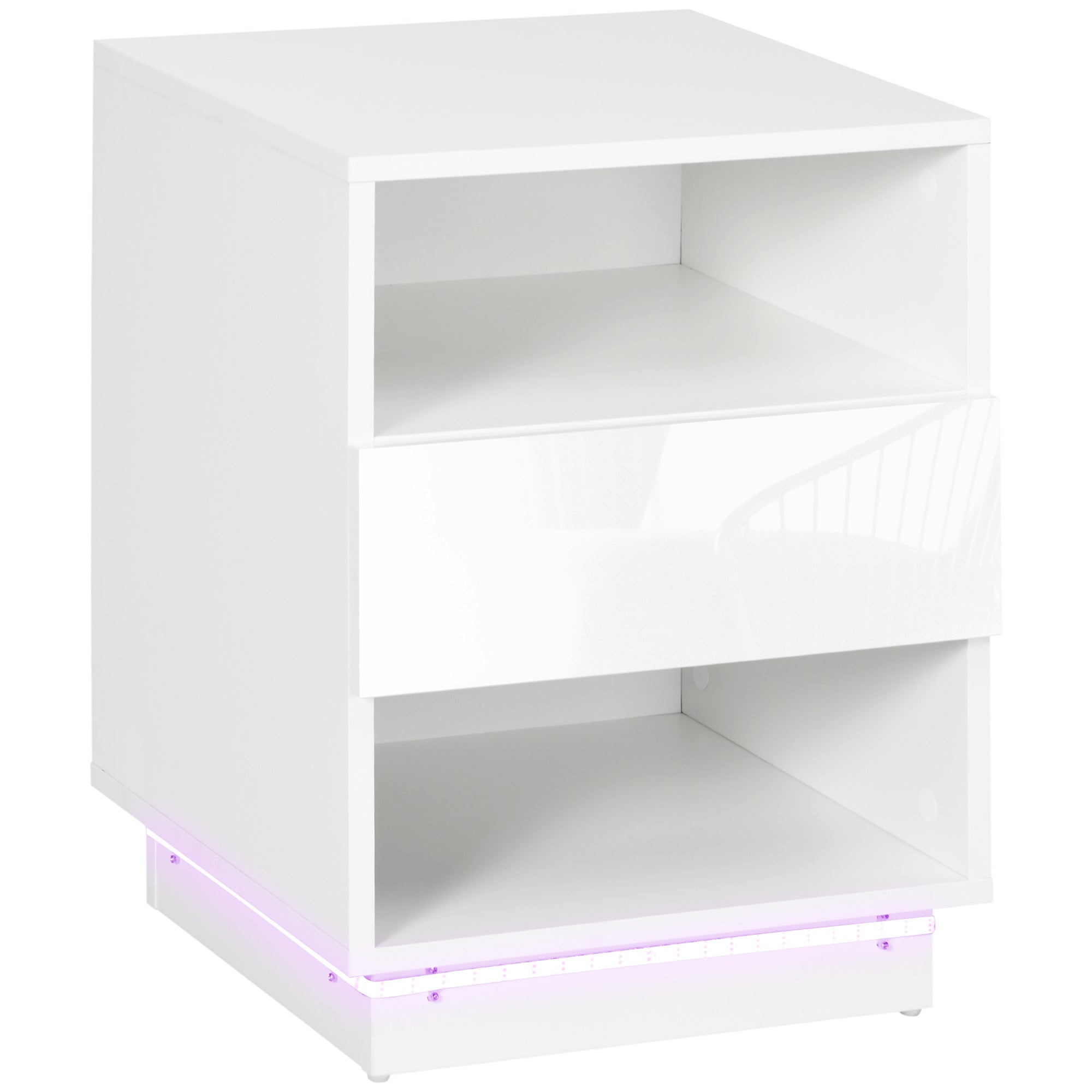 Mesa de Cabeceira Moderna Branca 40x40x55 cm com Luz LED e Controlo Remoto
