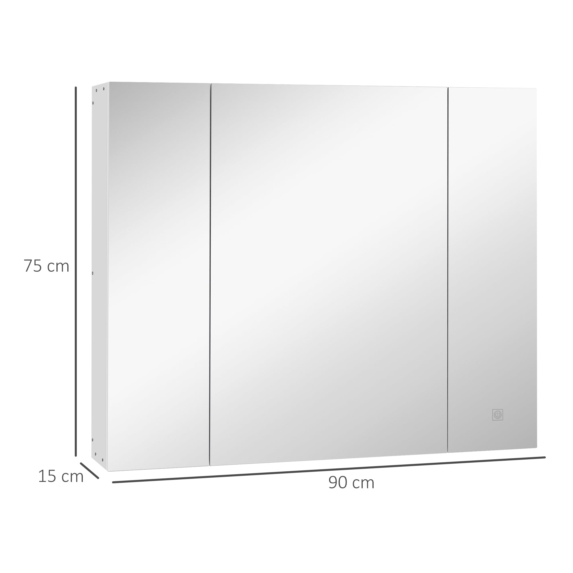 Armário de Casa de Banho com Espelho e Luzes LED - 90x15x75 cm - Branco