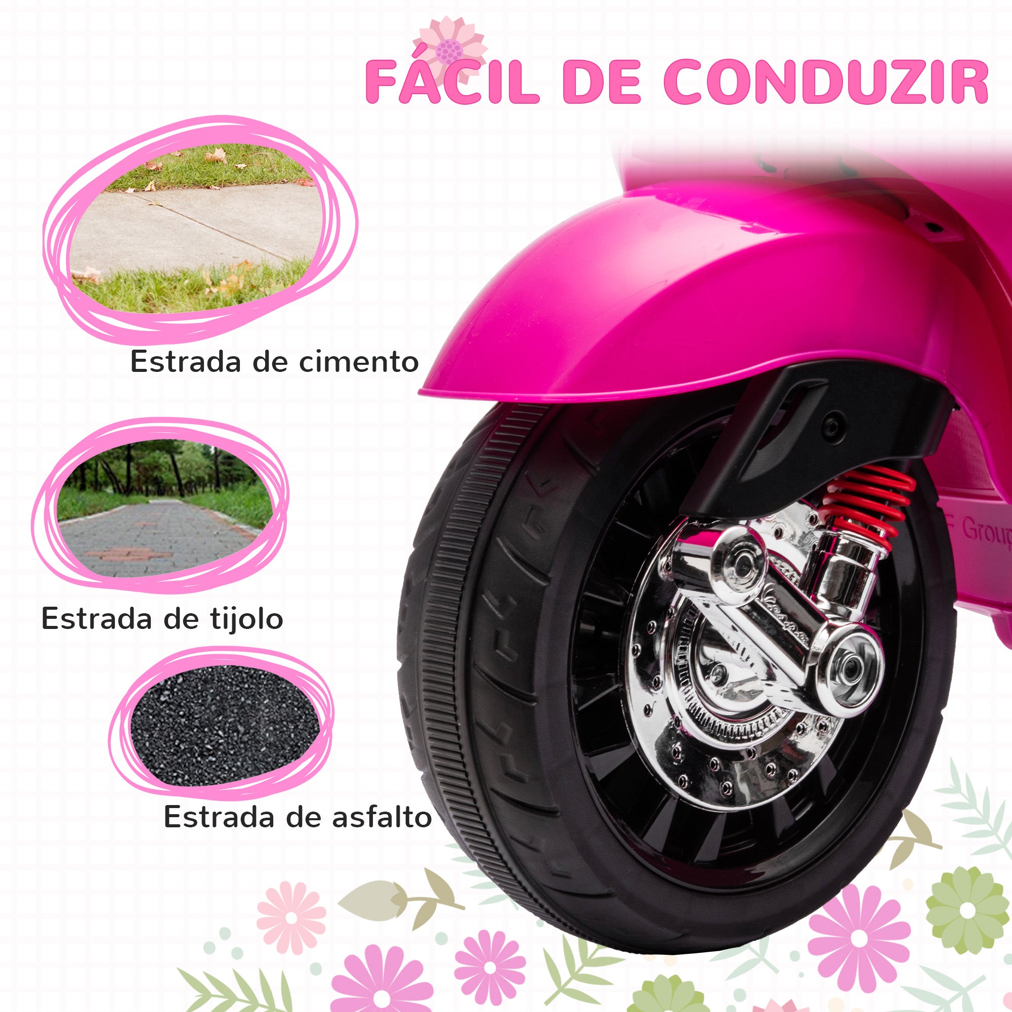 Moto Elétrica para Crianças de 3-6 Anos 107x47x73 cm Rosa