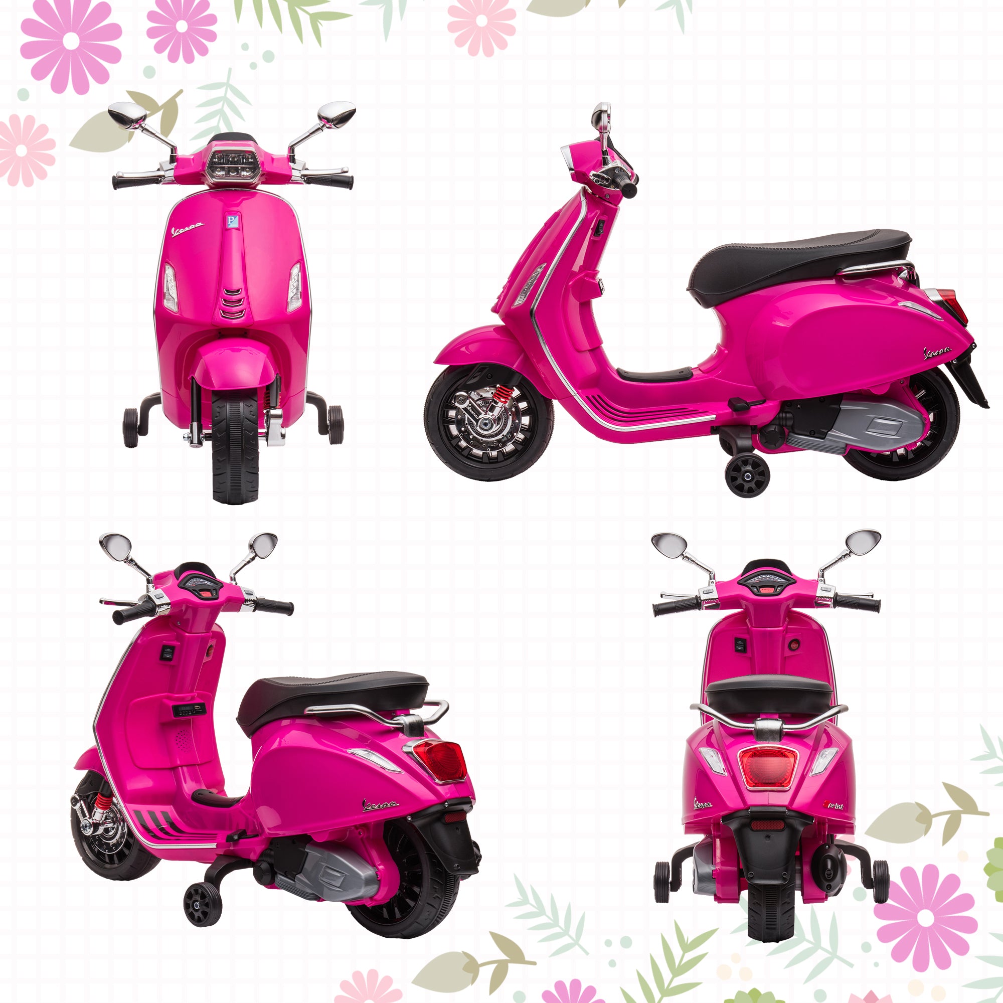 Moto Elétrica para Crianças de 3-6 Anos 107x47x73 cm Rosa