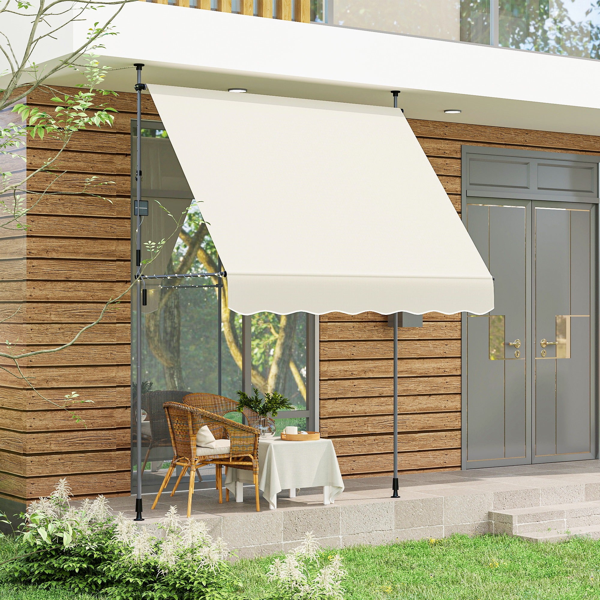 Toldo Manual Retrátil 200x120 cm Creme Branco - Altura Ajustável 210-310 cm