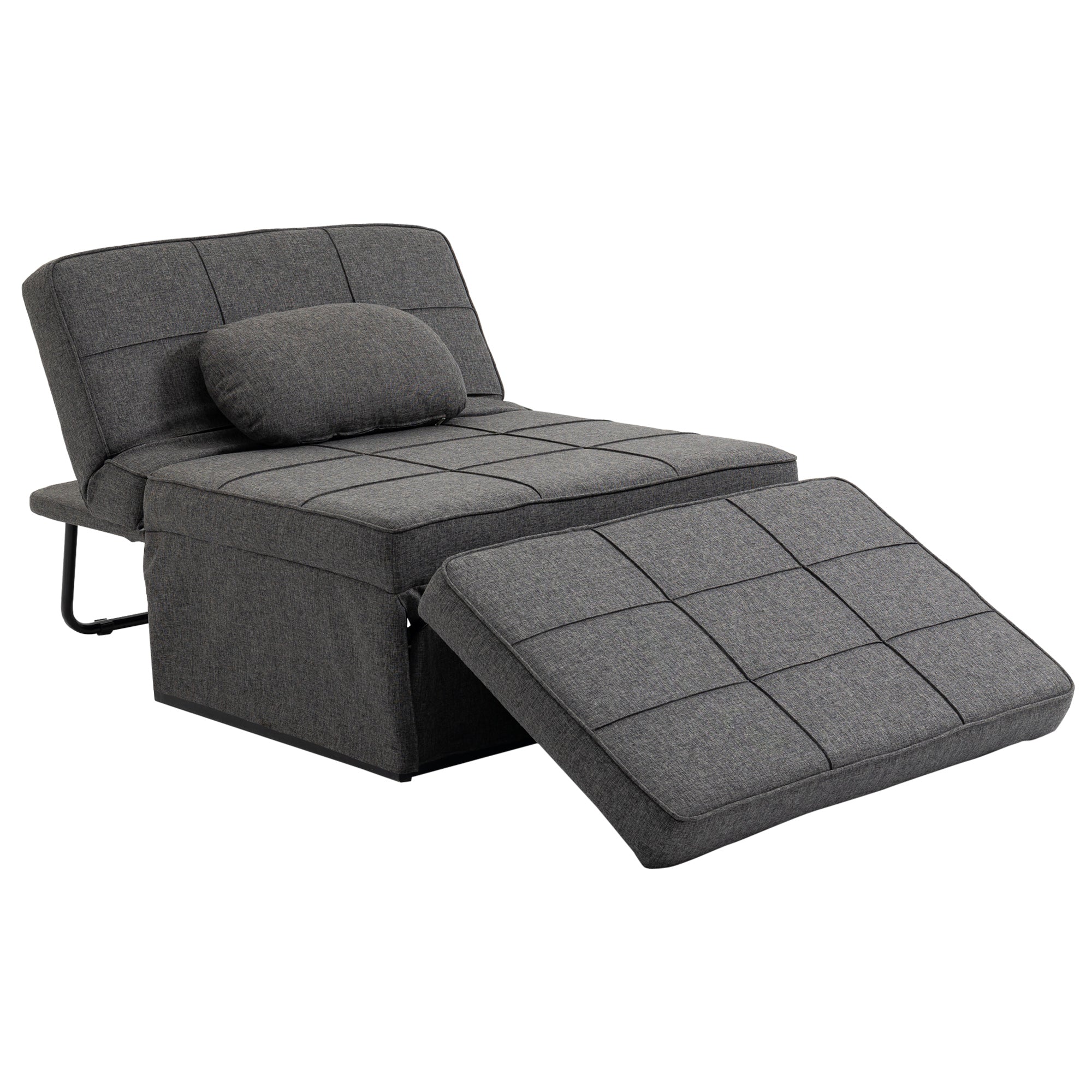 Sofá Cama Individual 3 em 1 Estofado em Linho 95x189x43cm - Cinzento