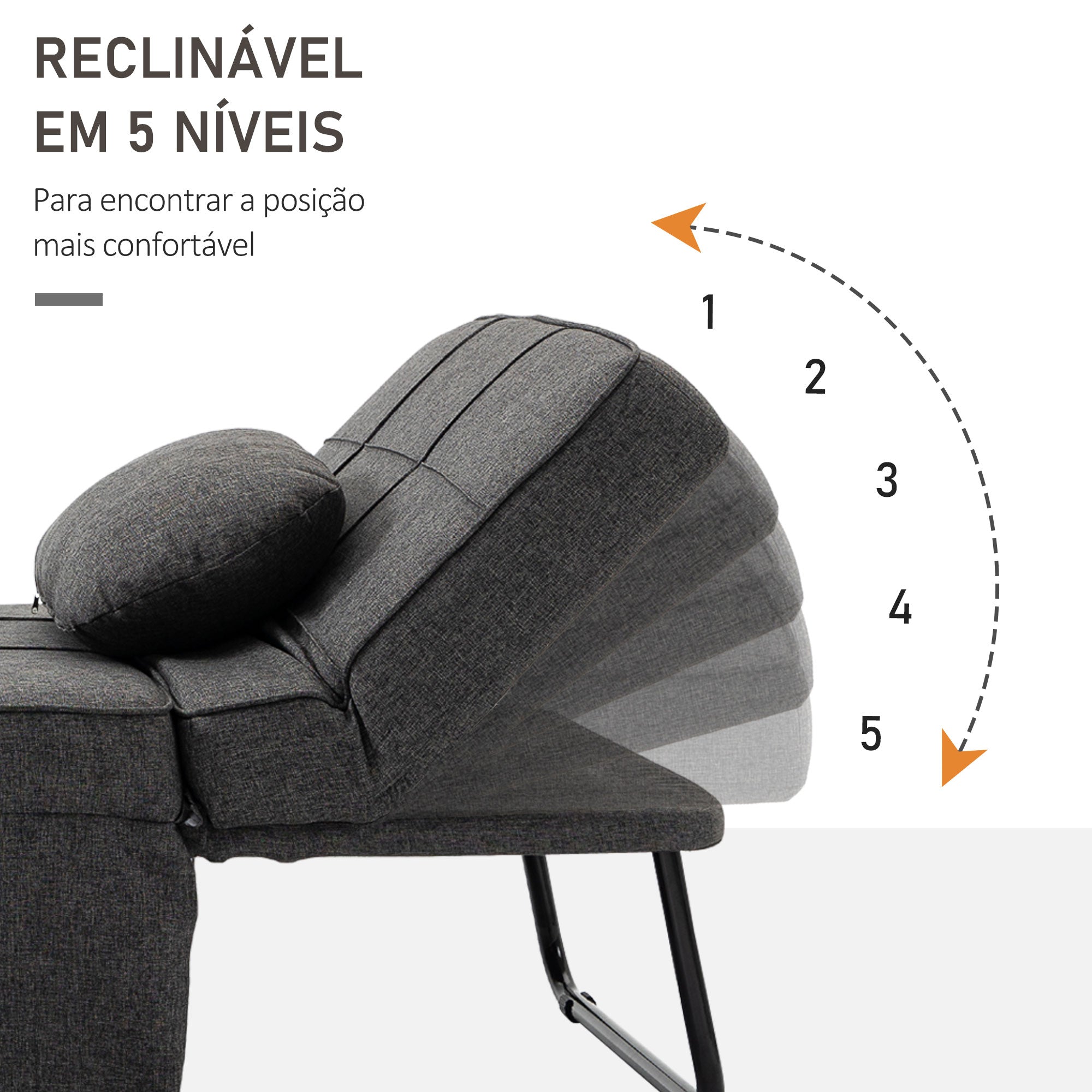 Sofá Cama Individual Estofado em Linho 95x189x43cm - Cinzento