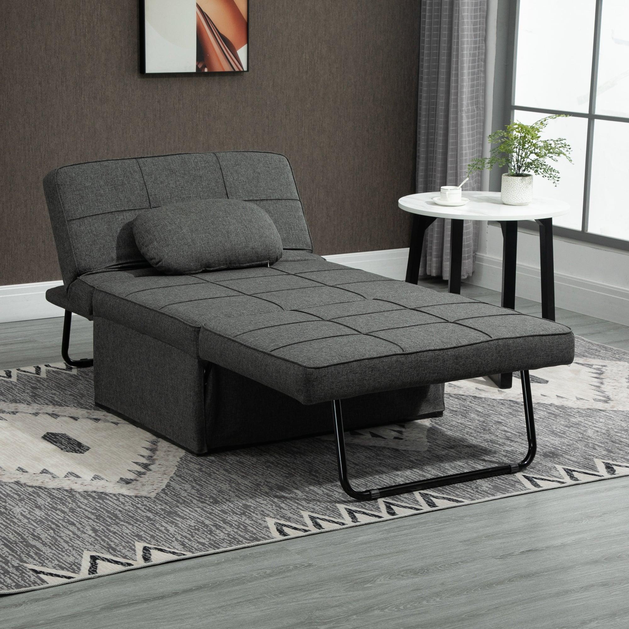 Sofá Cama Individual 3 em 1 Estofado em Linho 95x189x43cm - Cinzento