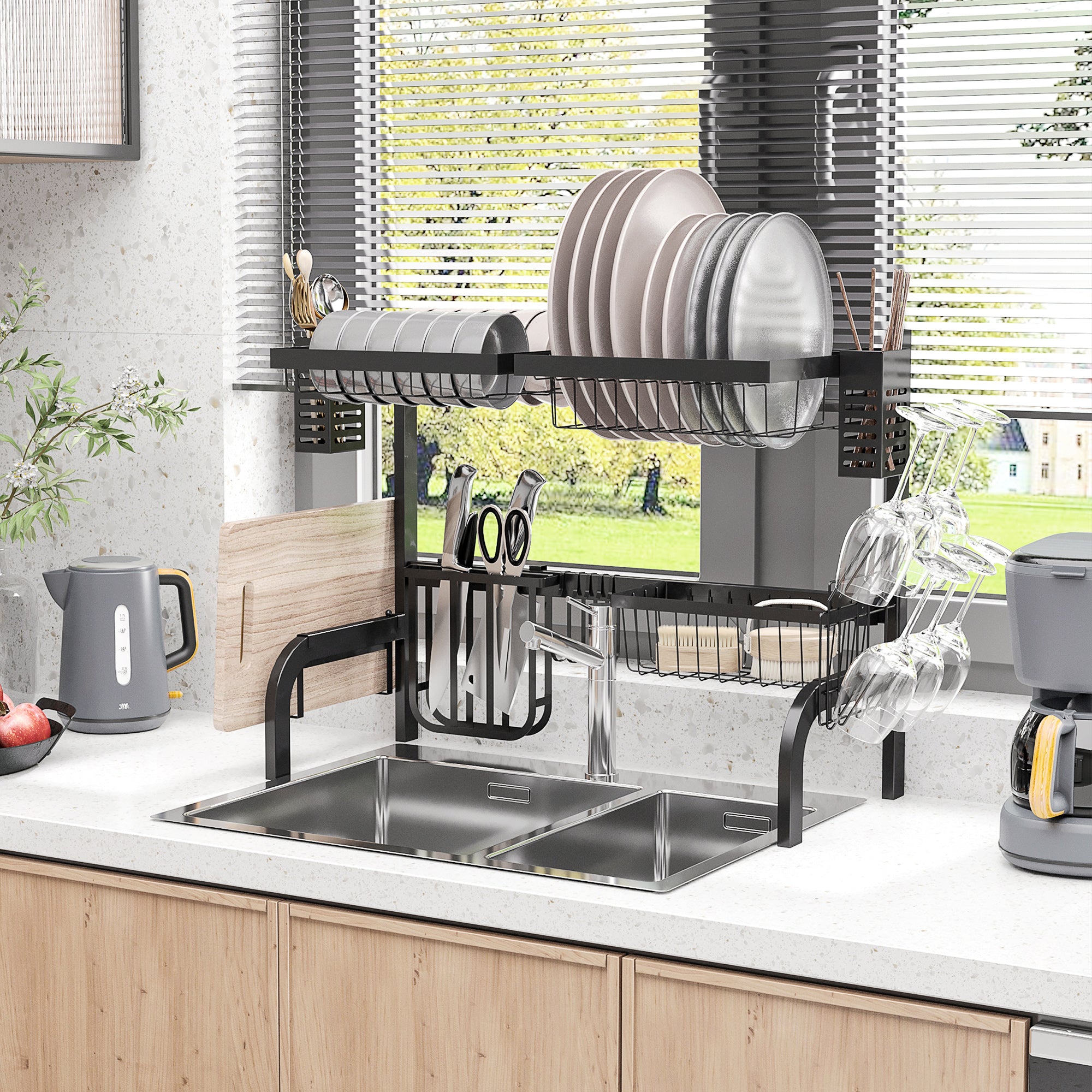 Escorredor de Louça 2 Níveis – 65x31,5x52,5cm – Preto – Aço
