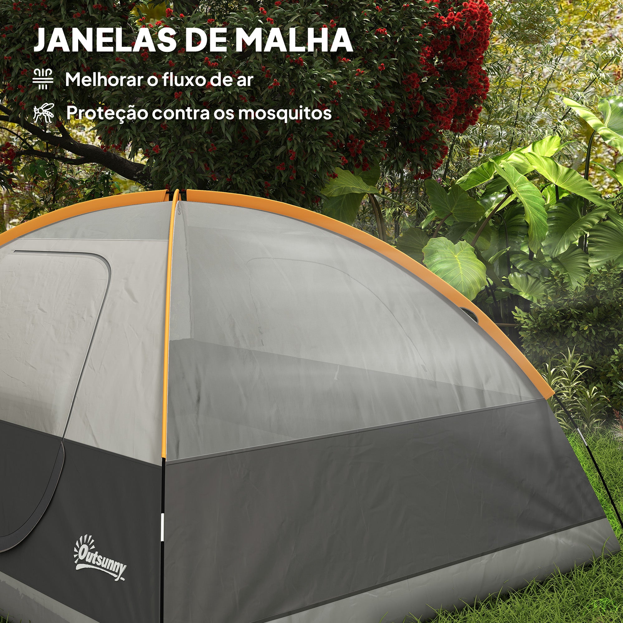 Tenda de Campismo 2-3 Pessoas 205x275x135 cm Laranja e Cinzento