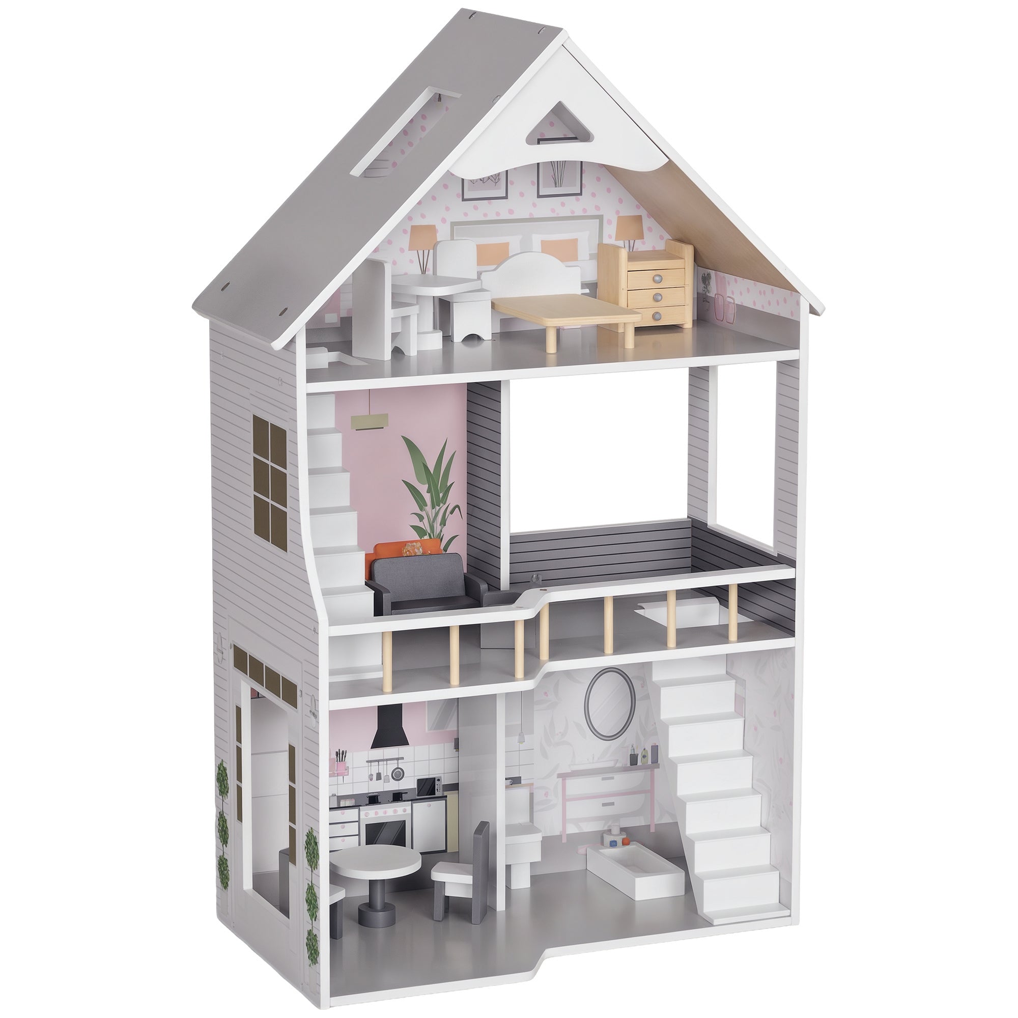 Casa de Bonecas de Madeira Multicor 53,5x29,1x85,3 cm