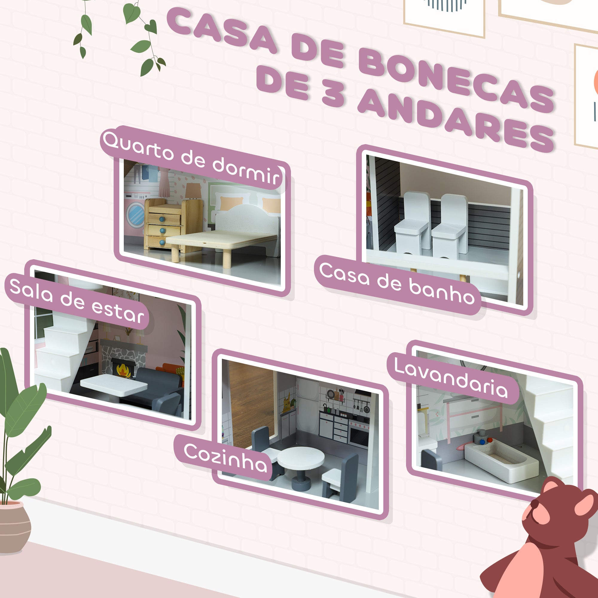 Casa de Bonecas de Madeira Multicor 53,5x29,1x85,3 cm