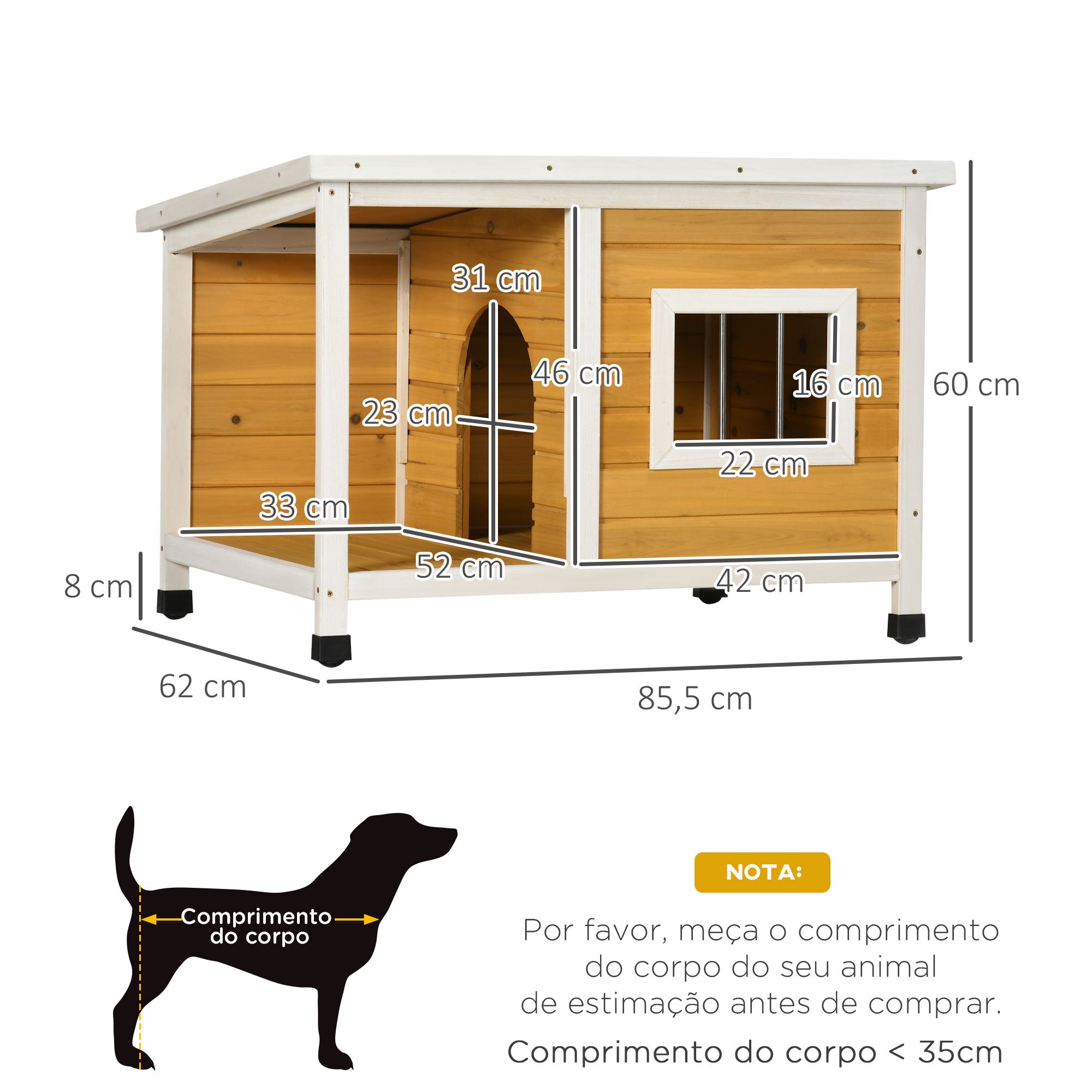 Casa para Cães de Madeira – 85,5x62x60cm – Cor de Madeira Natural
