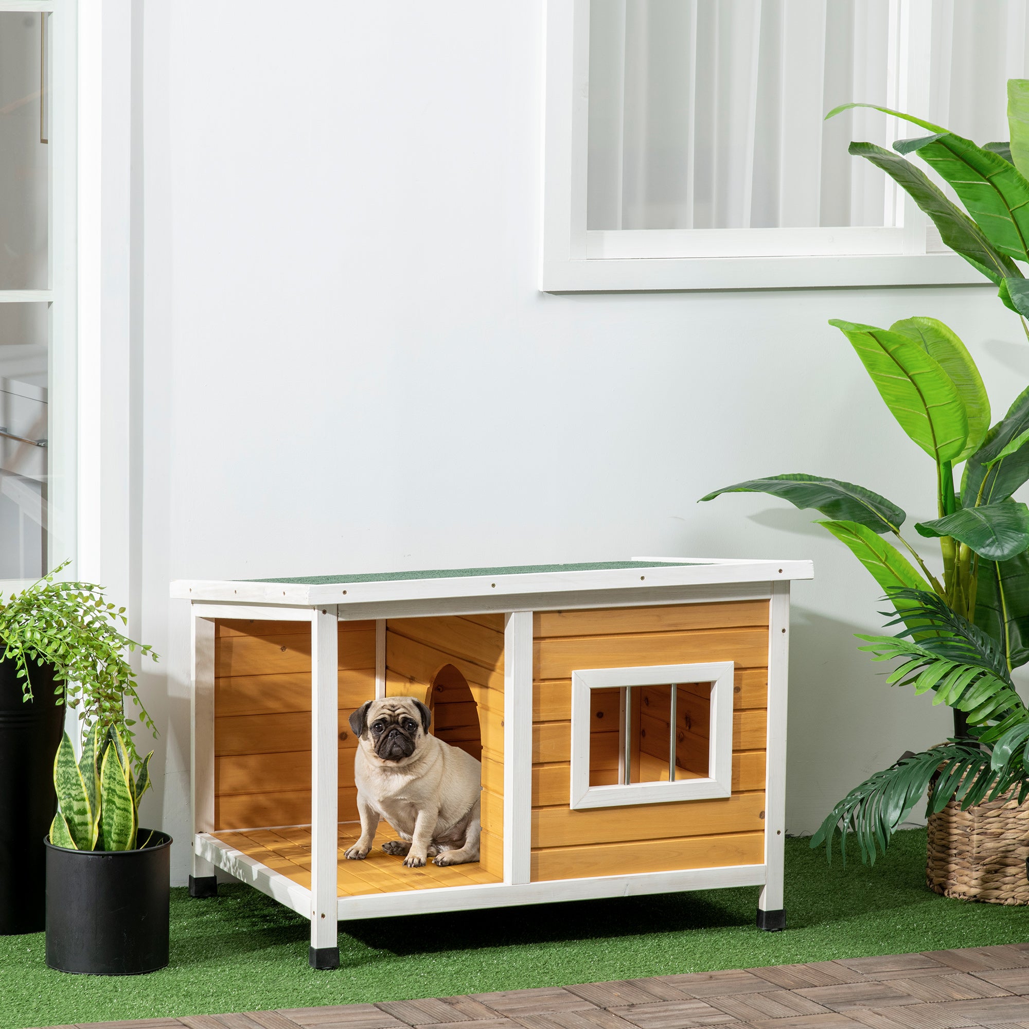 Casa para Cães de Madeira – 85,5x62x60cm – Cor de Madeira Natural
