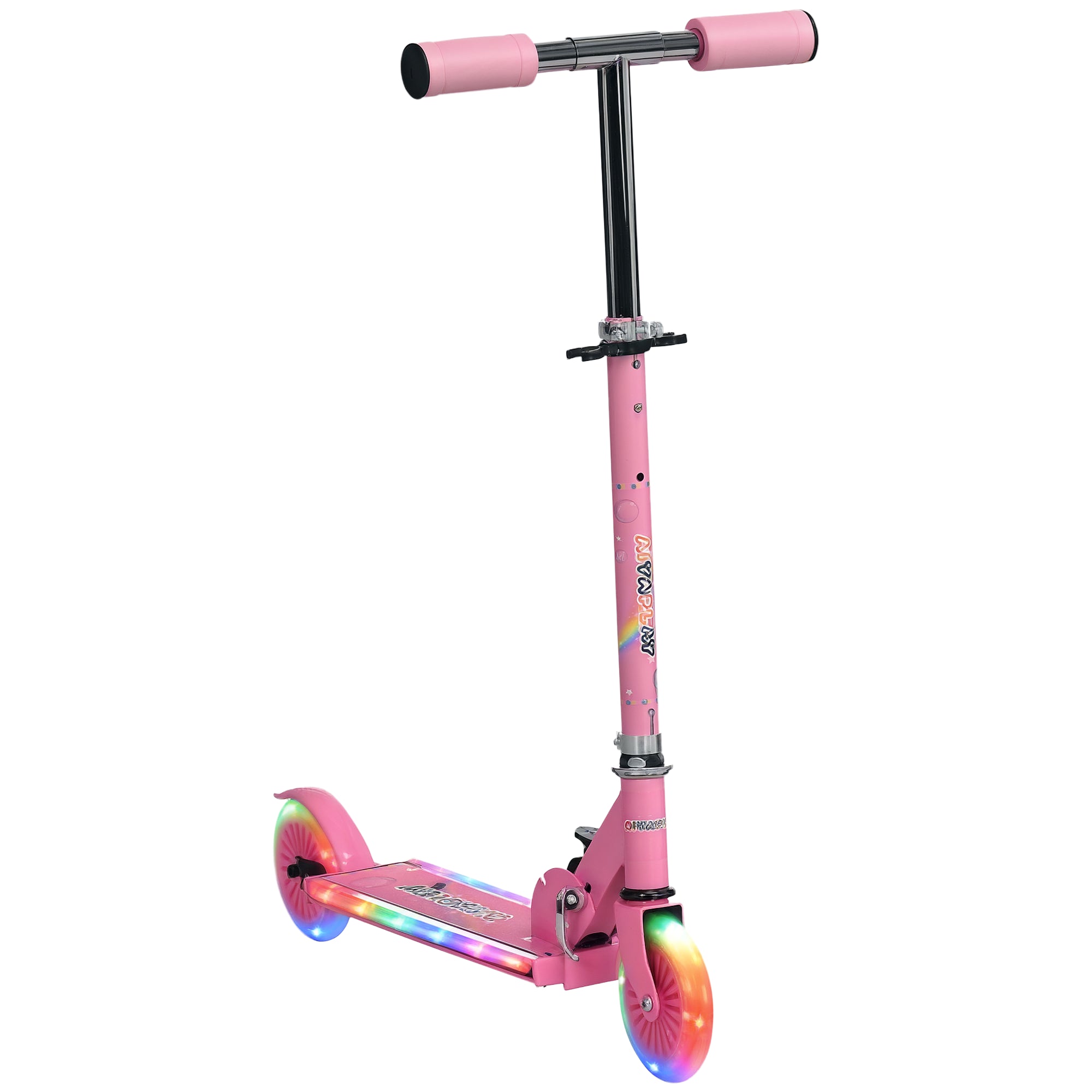 Trotinete Infantil com Luzes e Música 4 Alturas Ajustável 67x32x65-78 cm - Rosa
