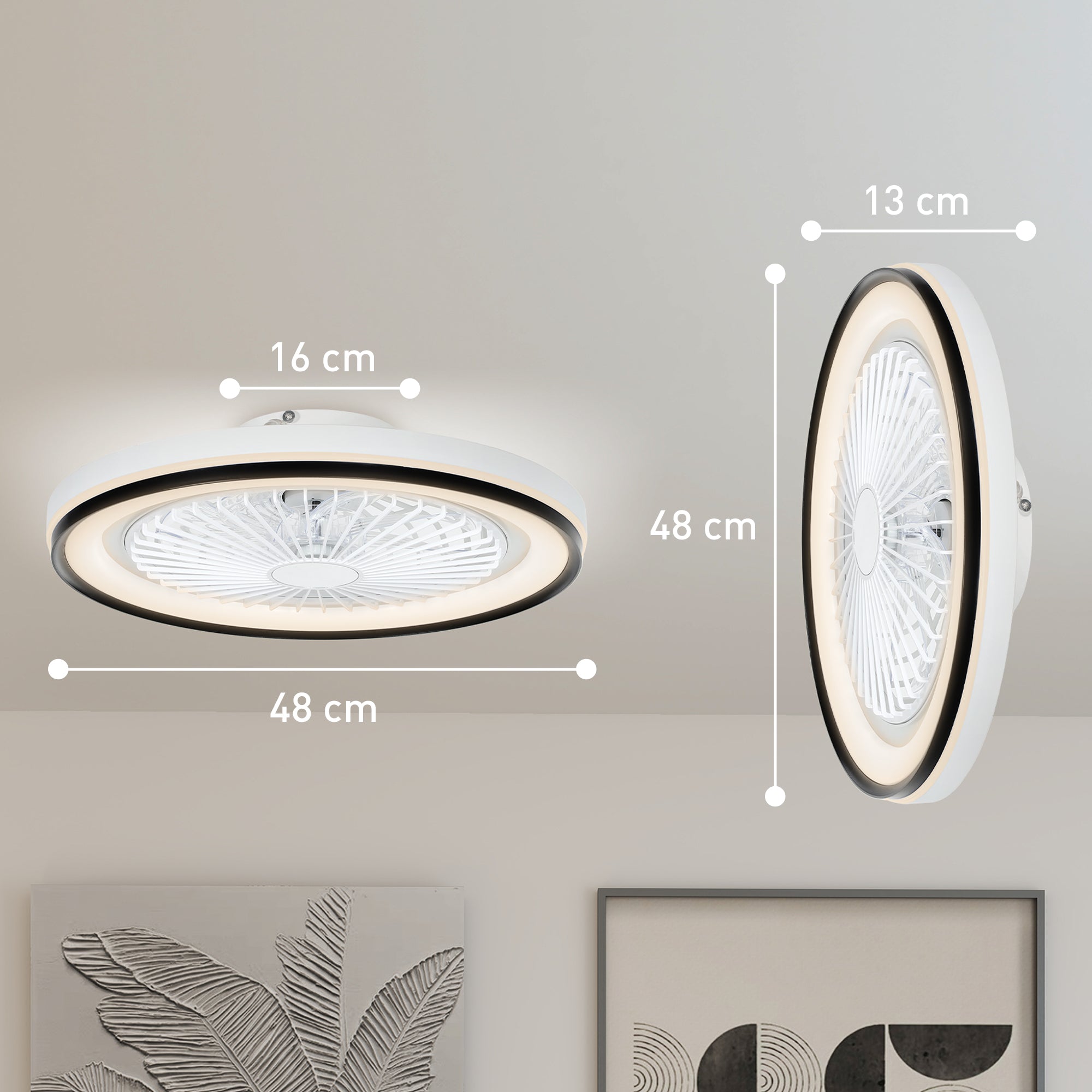 Ventoinha de Teto com Luz LED Ø48x13 cm Branco
