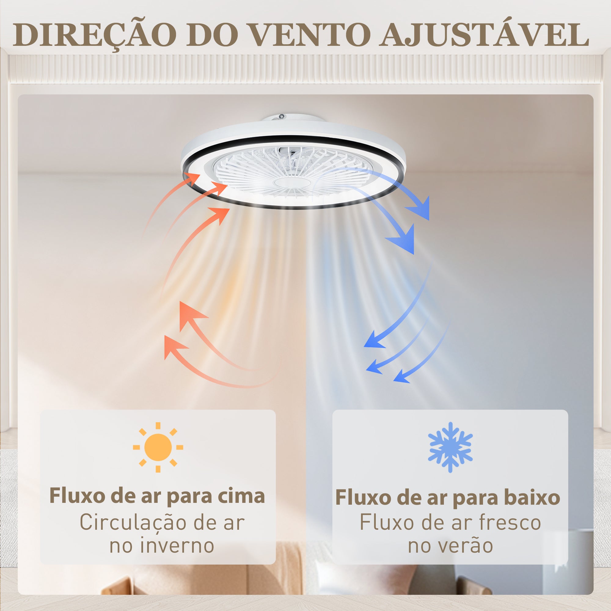 Ventoinha de Teto com Luz LED Ø48x13 cm Branco