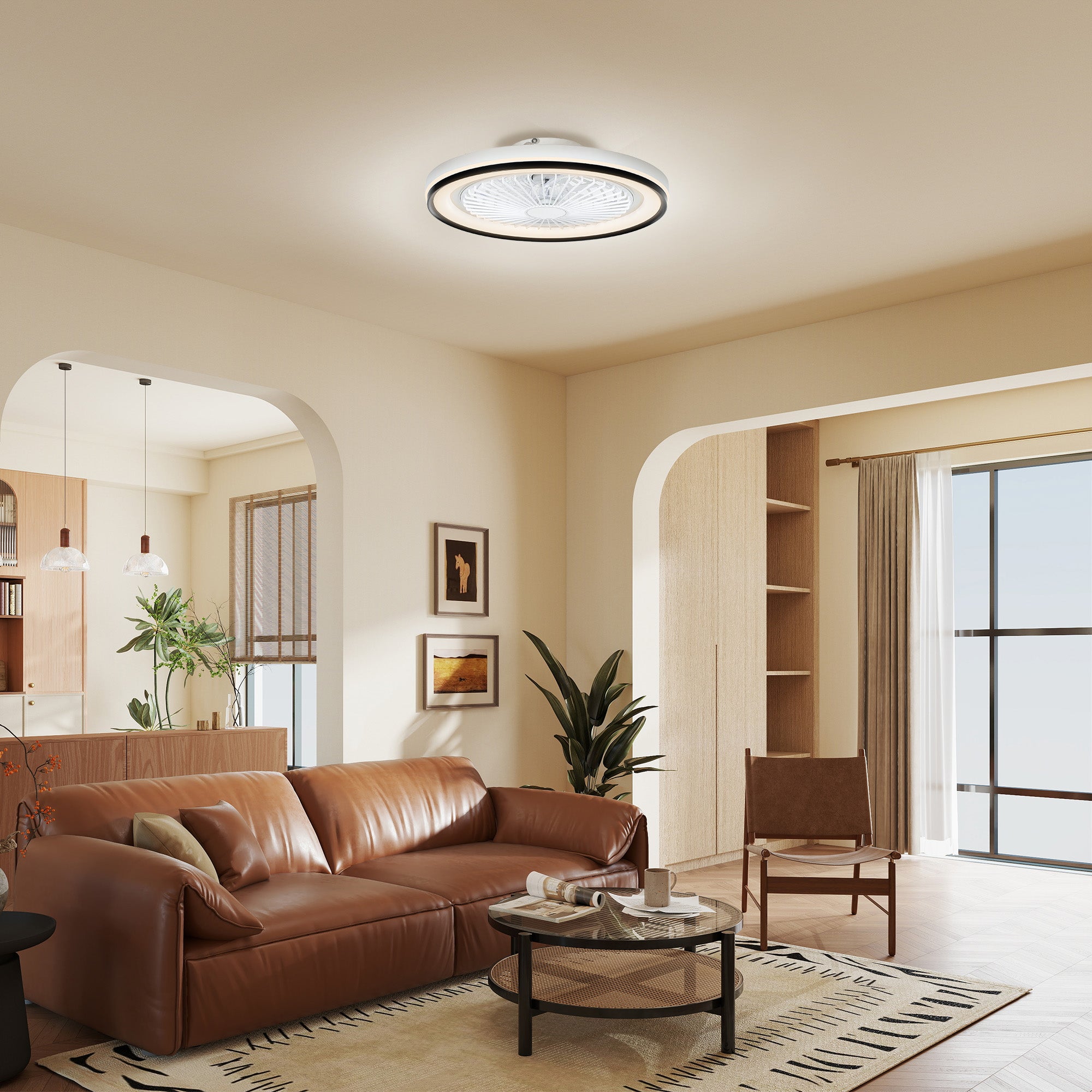 Ventoinha de Teto com Luz LED Ø48x13 cm Branco