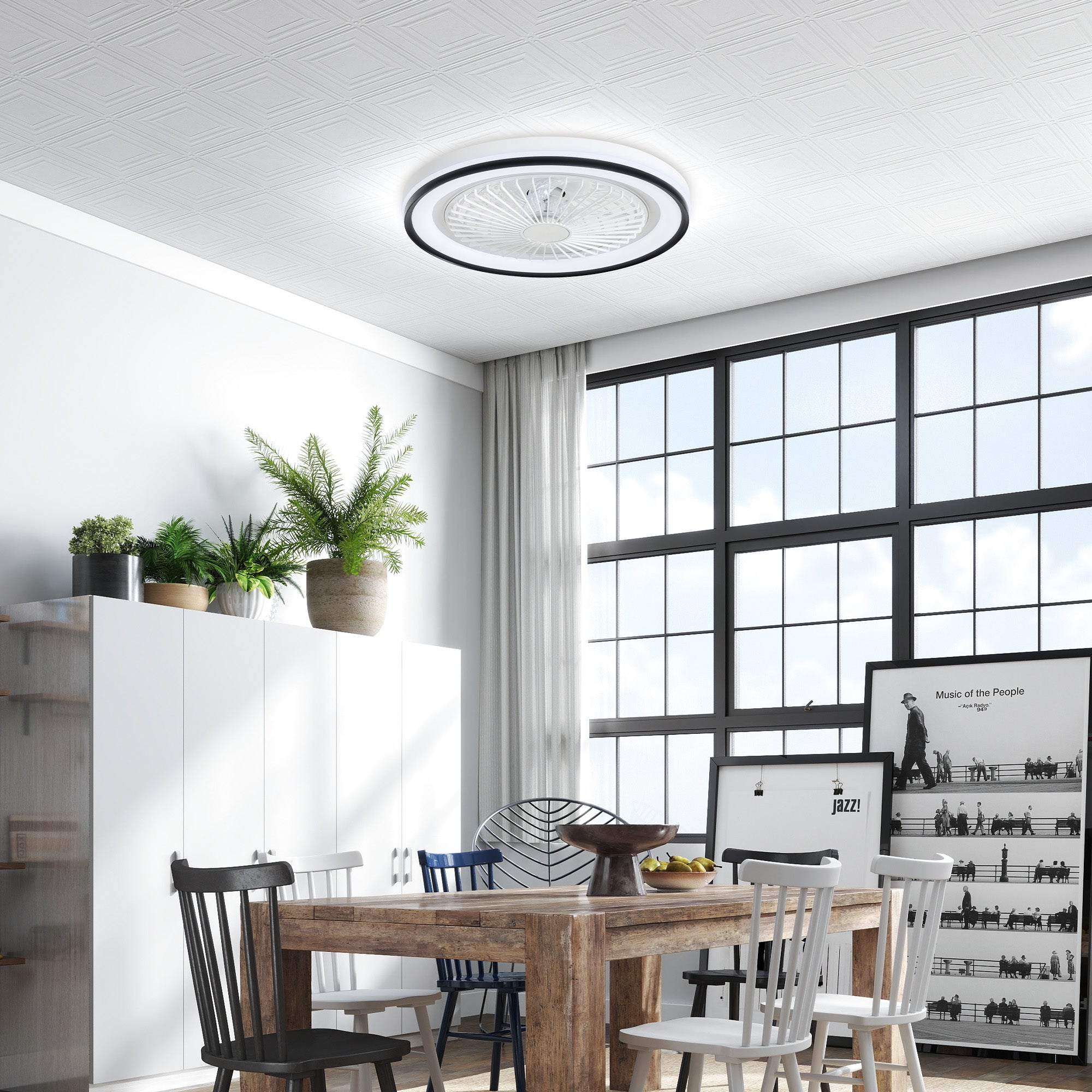 Ventoinha de Teto com Luz LED Ø48x13 cm Branco