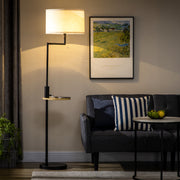Candeeiro de Pé com Prateleira e Carregador USB – Ø40x168cm – Preto e Madeira