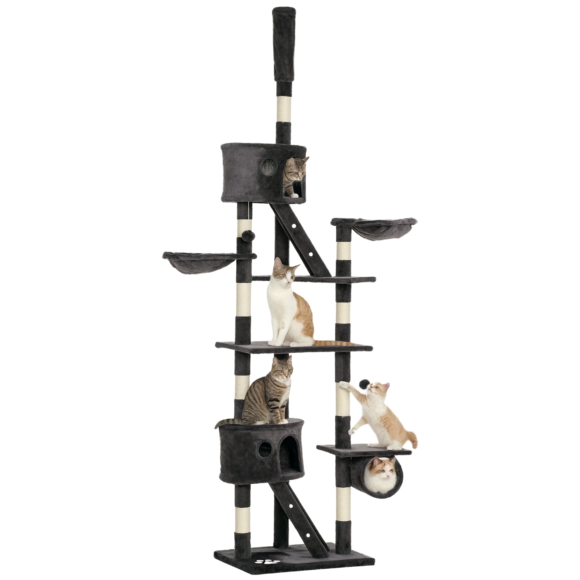 Árvore Arranhador para Gatos Cinza Escuro 60x45x260 cm - Múltiplas Plataformas e Escadas