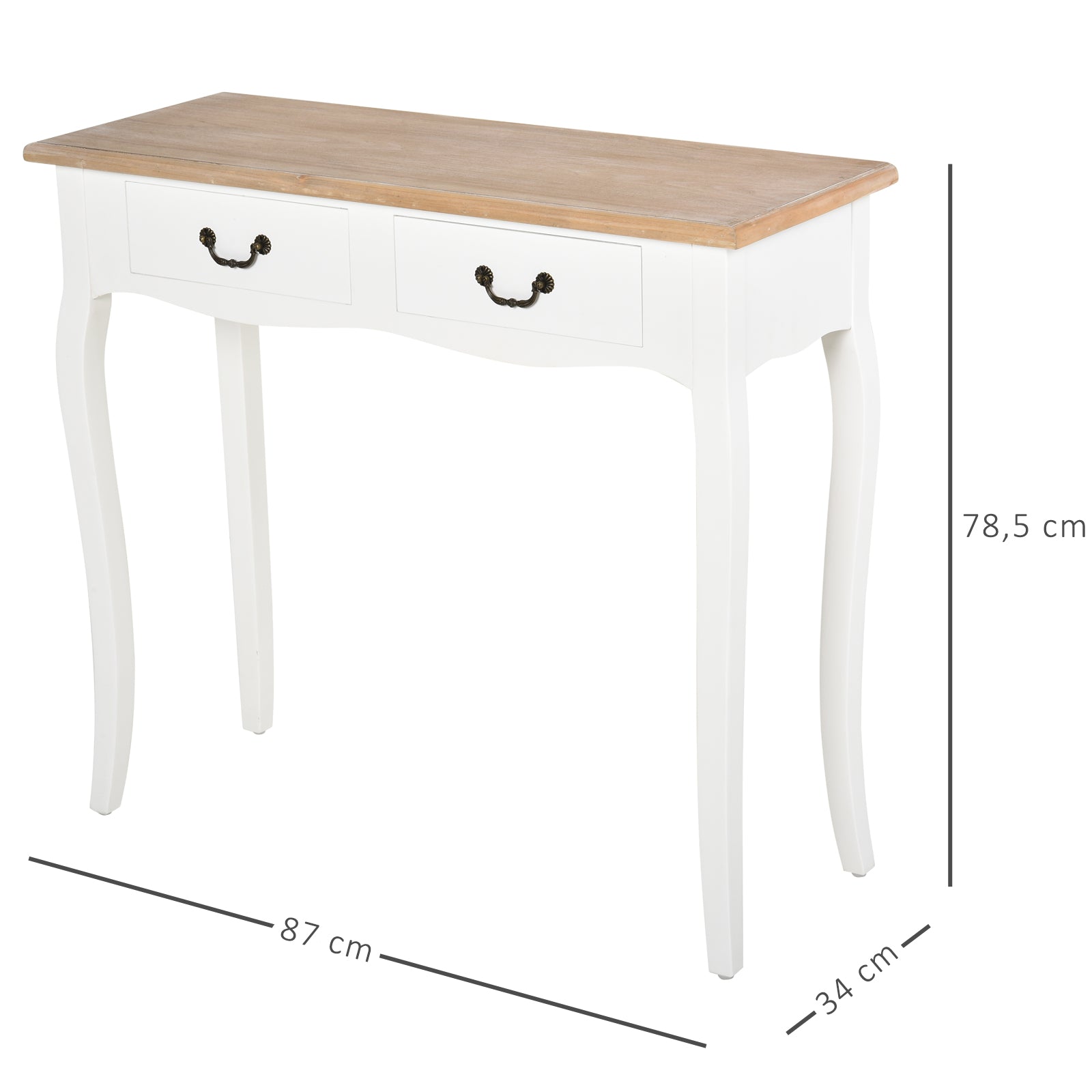 Mesa Consola com 2 Gavetas 87x34x78,5cm Branco e Madeira