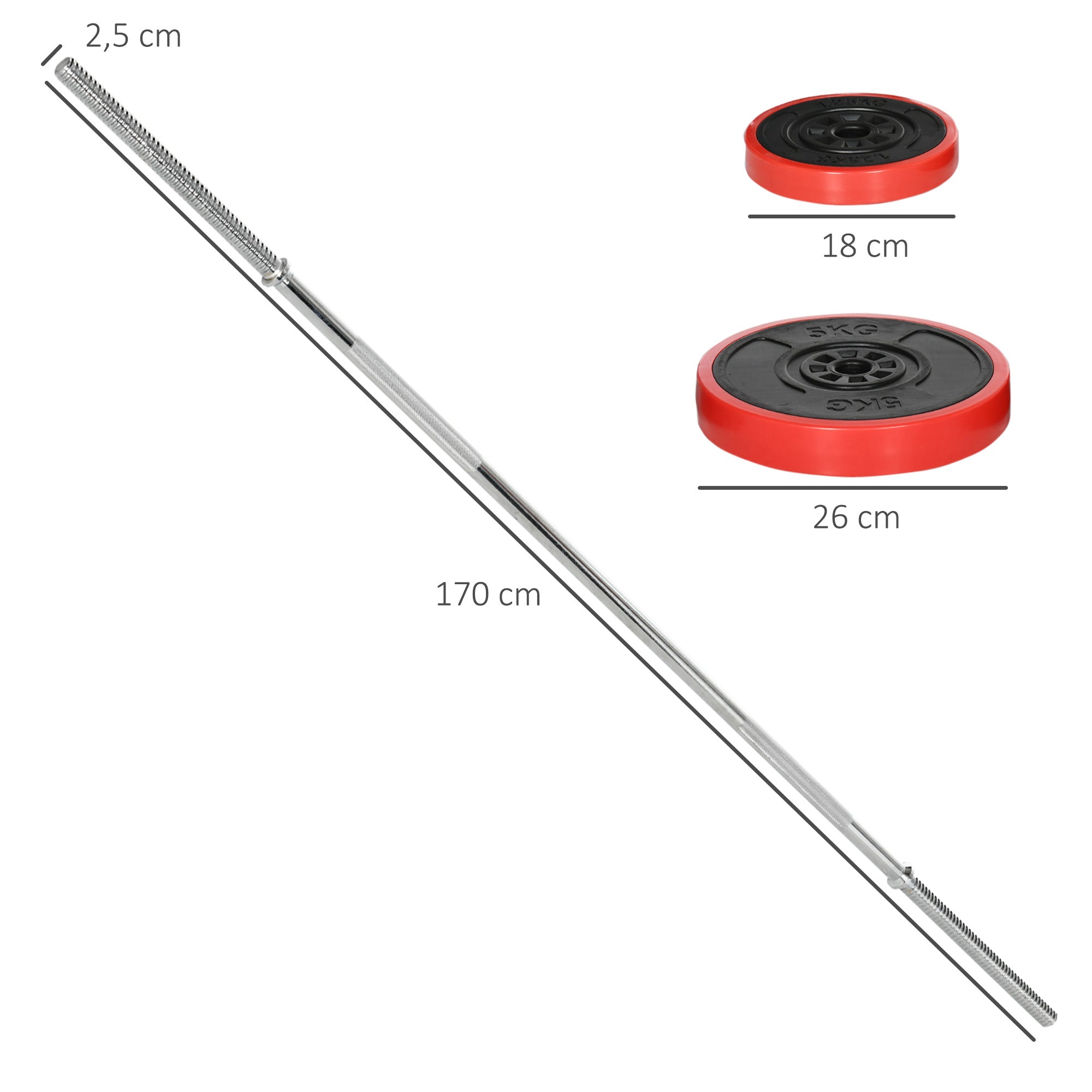 Conjunto de Barra de Pesos – 30 kg – Vermelho – Metal e Plástico