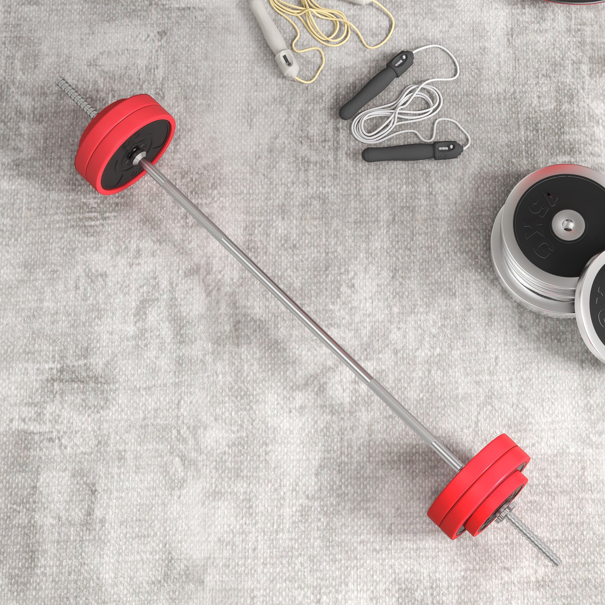 Conjunto de Barra de Pesos – 30 kg – Vermelho – Metal e Plástico