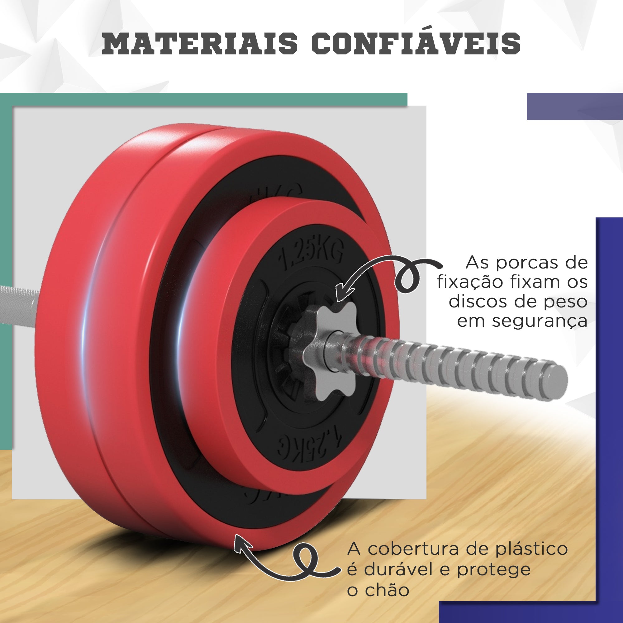 Conjunto de Barra de Pesos – 30 kg – Vermelho – Metal e Plástico