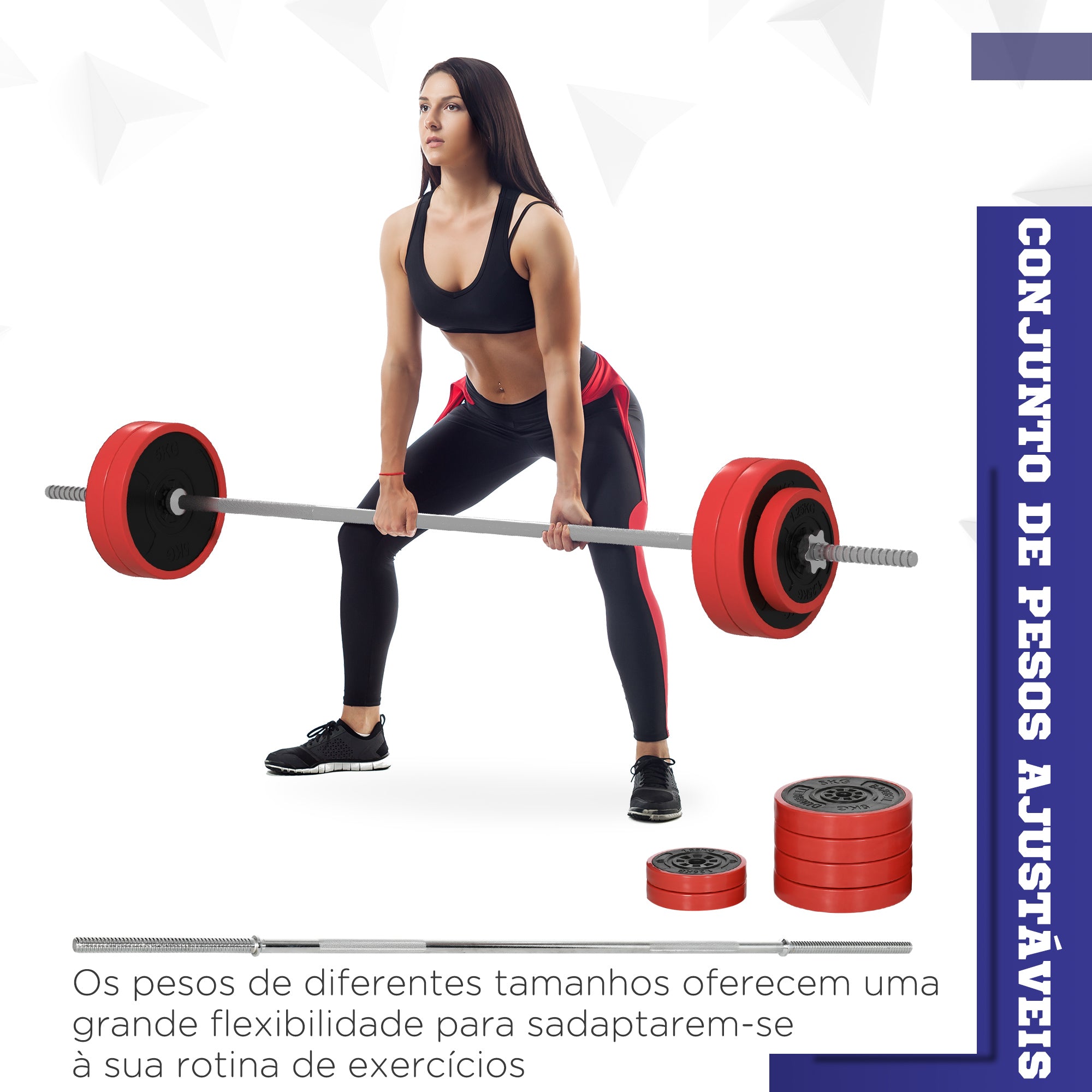 Conjunto de Barra de Pesos – 30 kg – Vermelho – Metal e Plástico