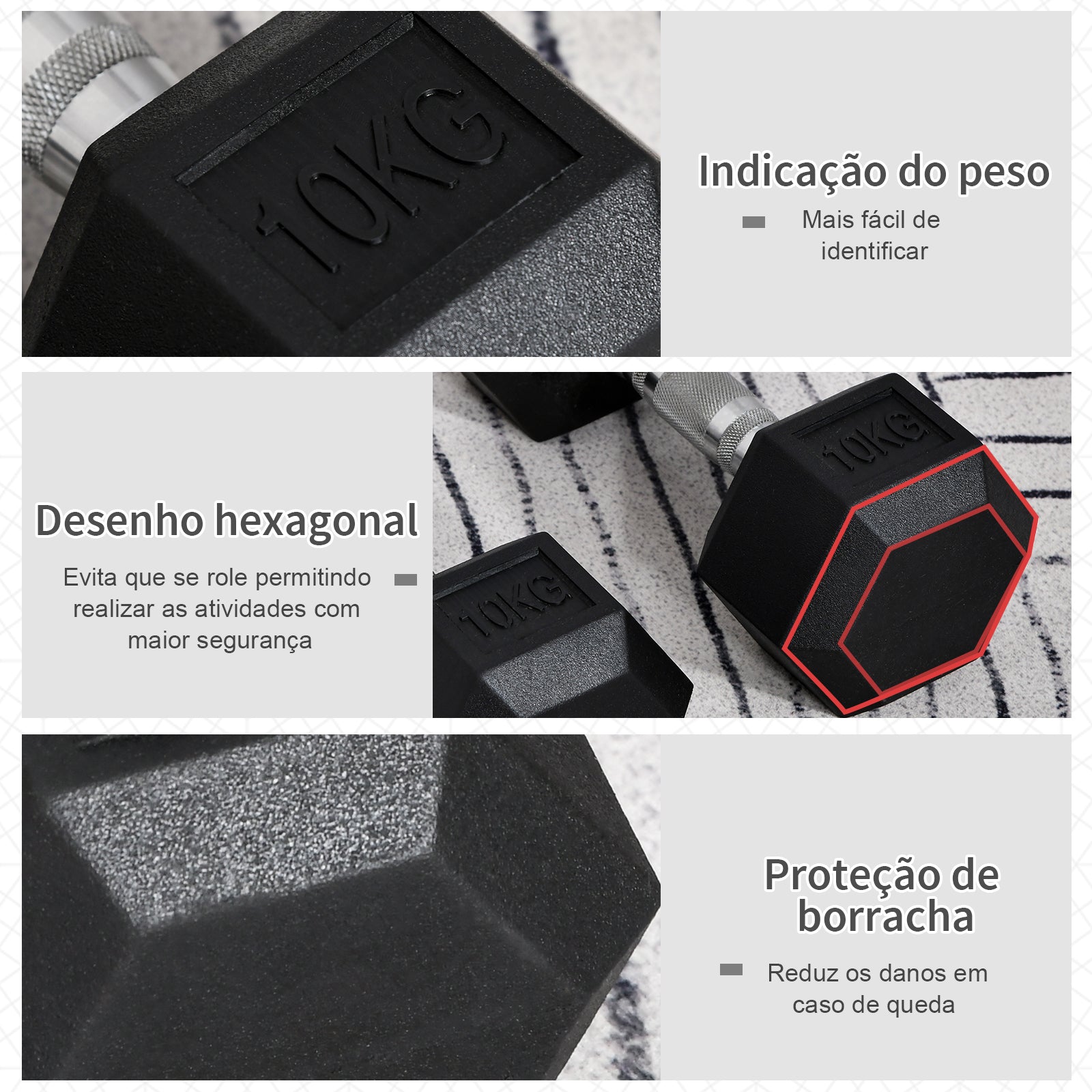 Conjunto de Halteres – 20 kg – Preto – Metal e borracha