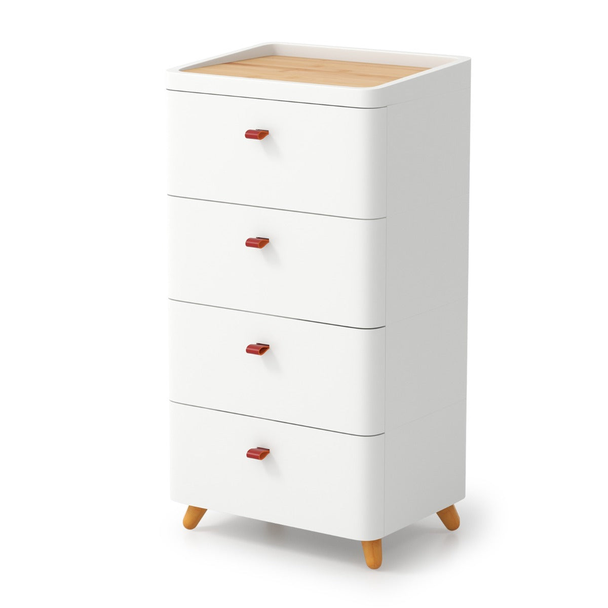 Cómoda de 4 Gavetas Carro de Arrumação Vertical com Tabuleiro Organizador Removível Gaveteiro para Quarto Sala Casa de Banho Escritório Branco