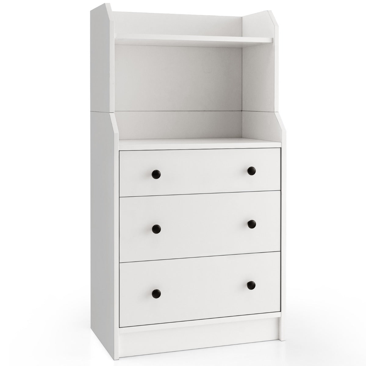 Cómoda de 3 Gavetas com Prateleiras Organizador de Armazenamento Armário de Gavetas Moderno para Sala de Estar Quarto Entrada Branco