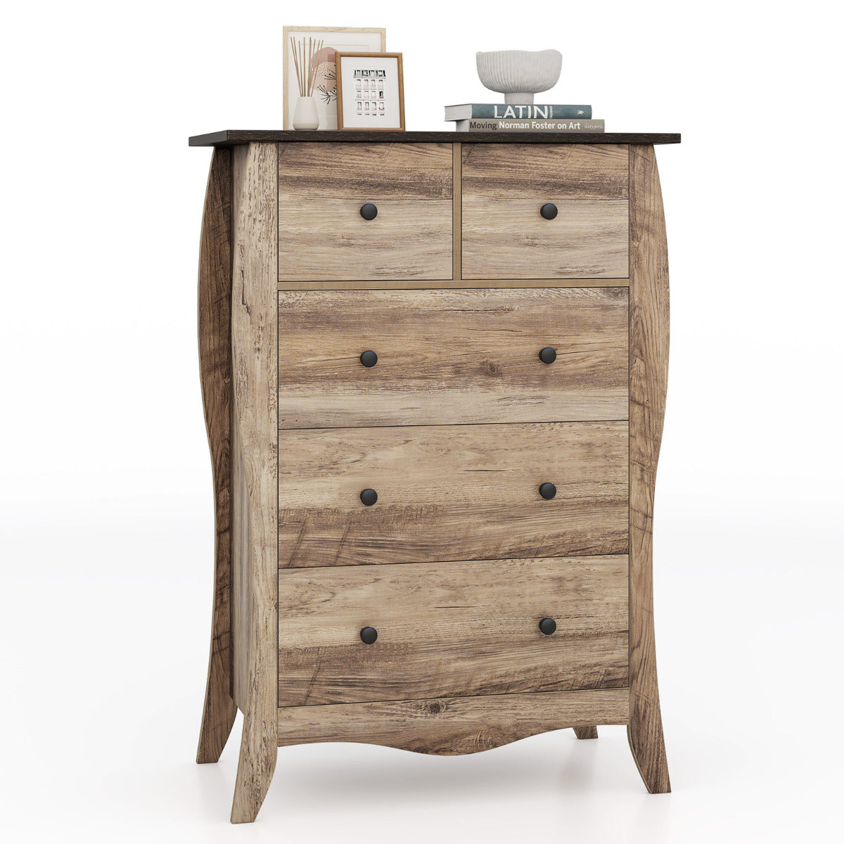Cómoda de 5 Gavetas de Tecido Dobrável para Quarto Organizador de Estilo Rústico Marrom