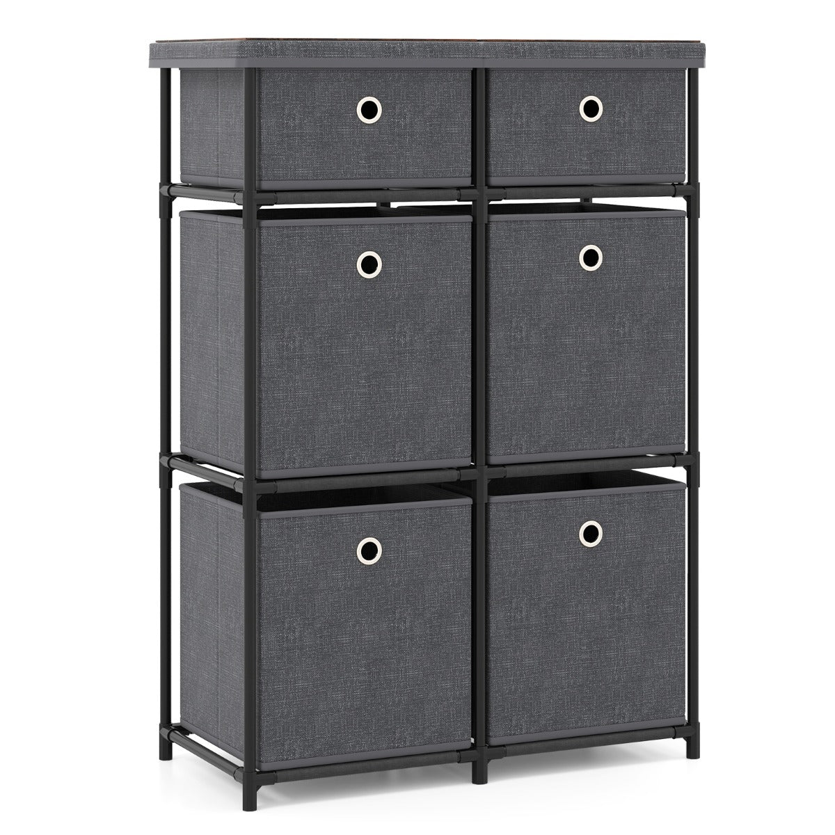 Cómoda com 6/9 Gavetas Estrutura Metálica Cestos de Tecido Dobráveis para Casa Cinzento-6 Gavetas