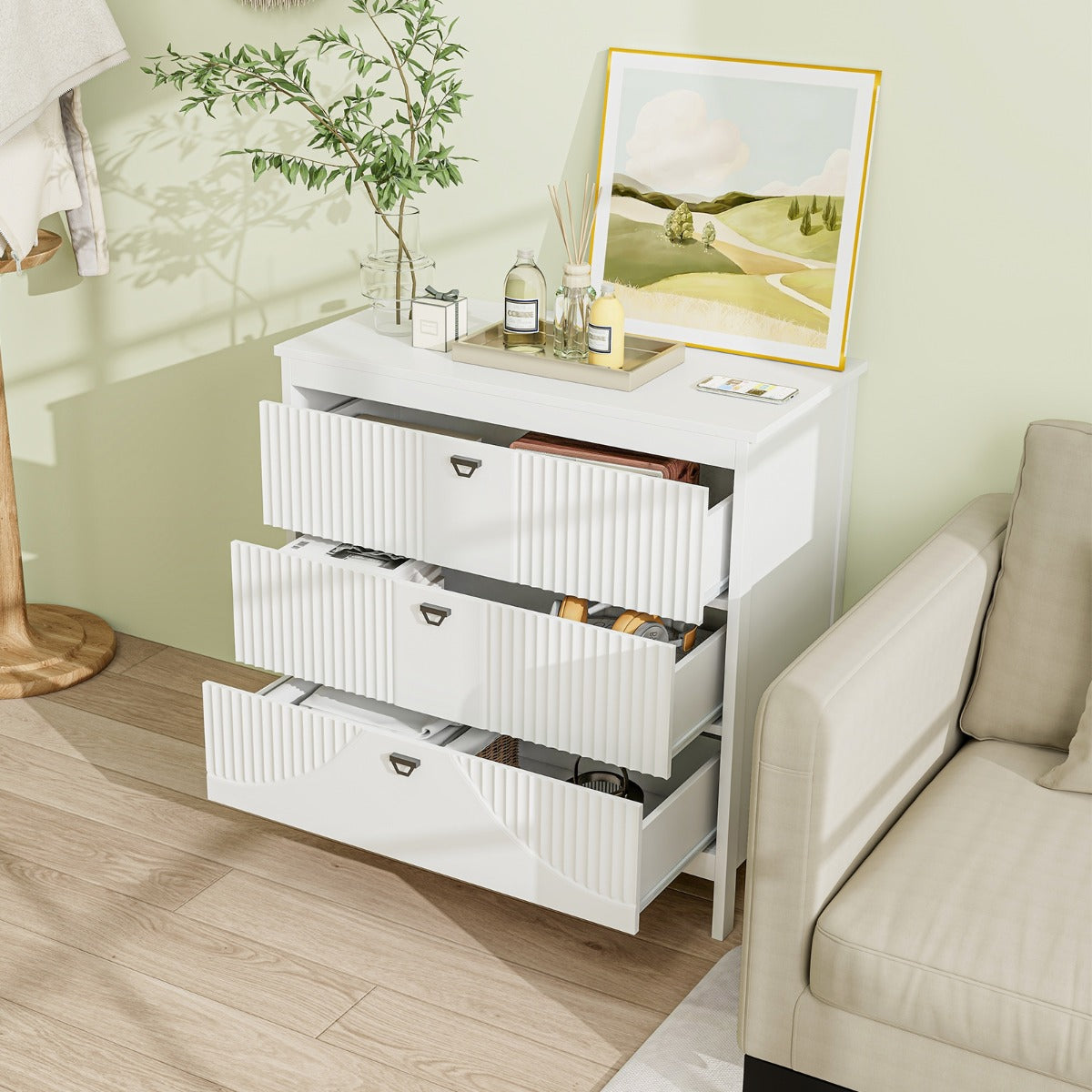 Cómoda de 3 Gavetas Armário de Arrumação Mesinha de Cabeceira de 3 Níveis Cómoda para Quarto e Estudo Branco