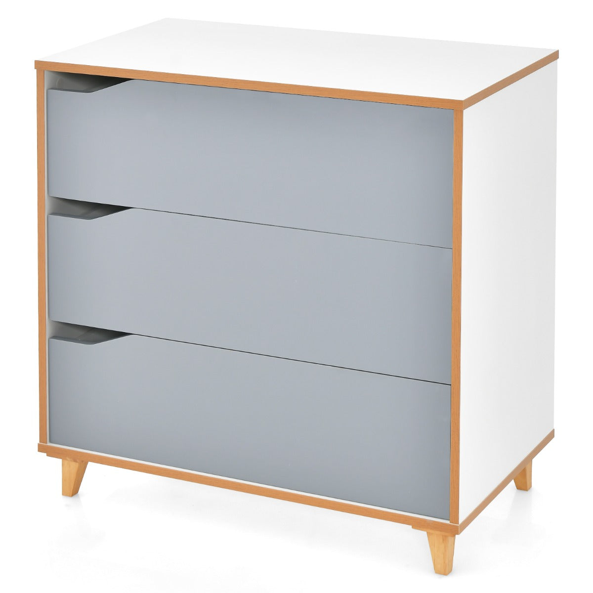 Cómoda de 3 Gavetas Mesas de Cabeceira com Pegas Integradas Dispositivo Antivuelco para Corredor Entrada Quarto 75 x 42 x 75 cm Cinzento